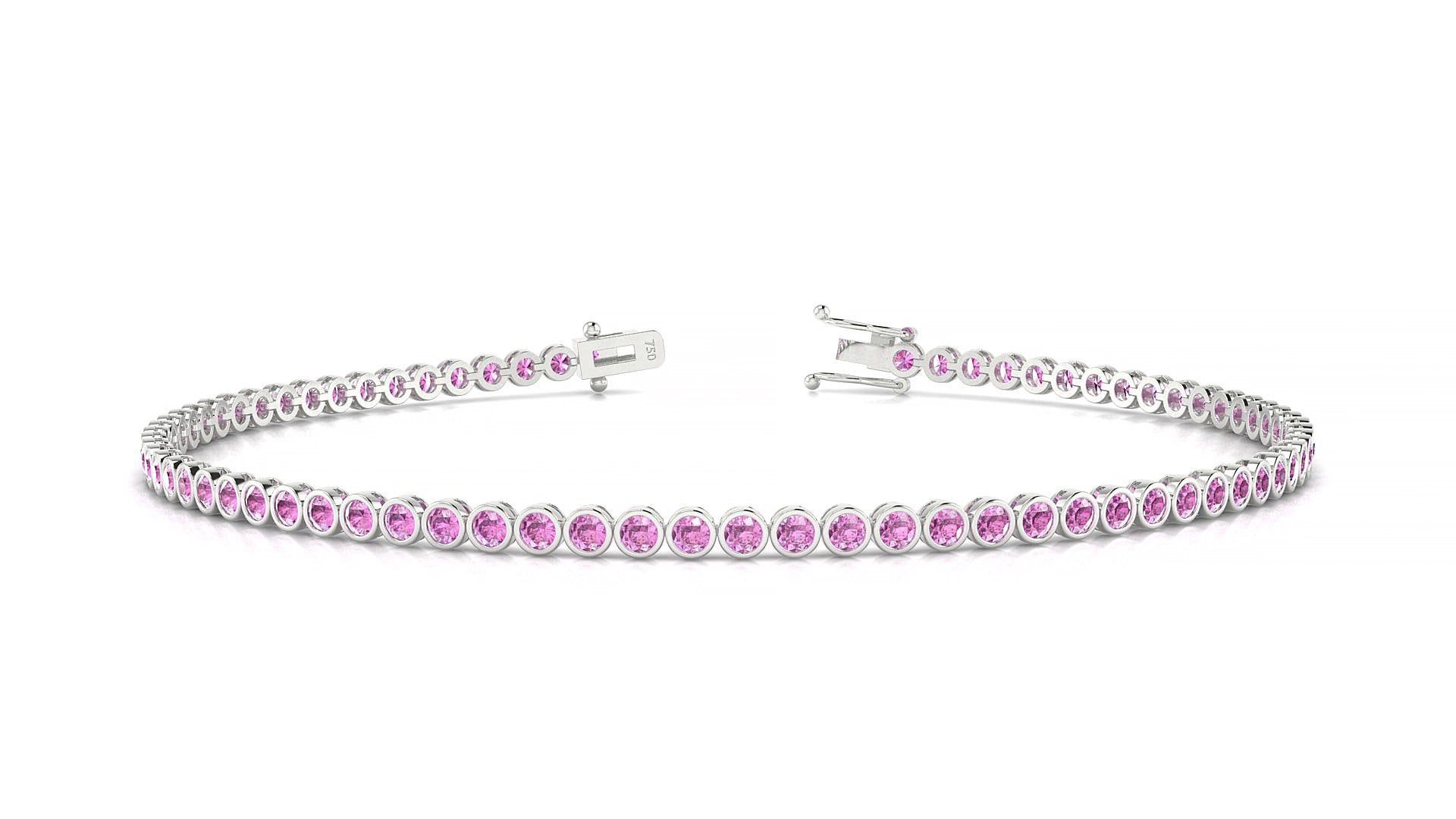 Avila | 18k White Gold 1.7 mm Round Natural Pink Sapphire 18 cm Tennis Bracelet