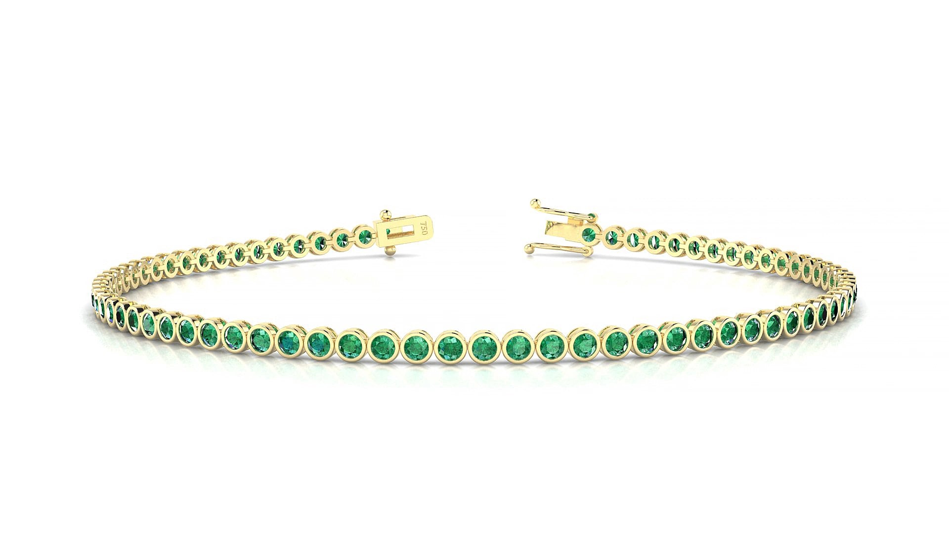Avila | 18k Yellow Gold 1.7 mm Round Natural Emerald 15 cm Tennis Bracelet