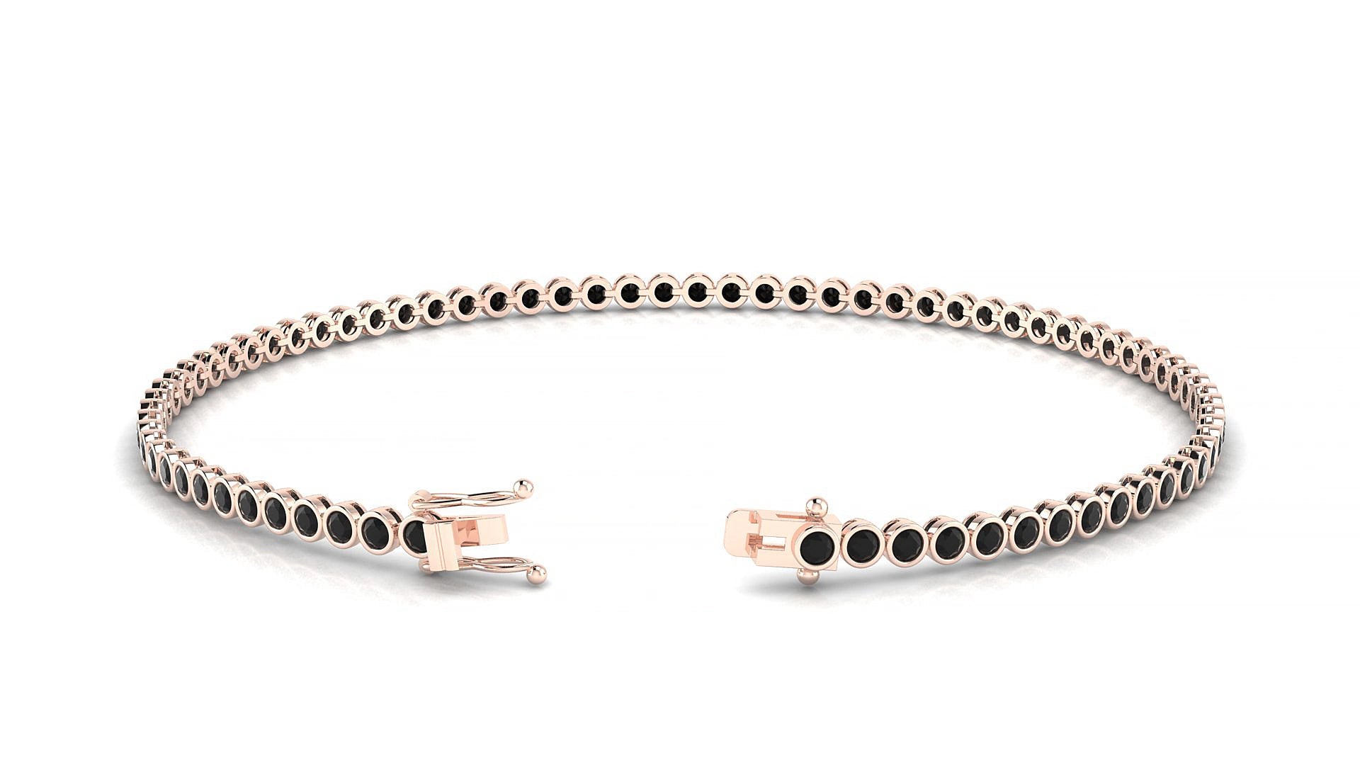 Avila | 18k Rose Gold 1.7 mm Round Natural Black Diamond 17 cm Tennis Bracelet