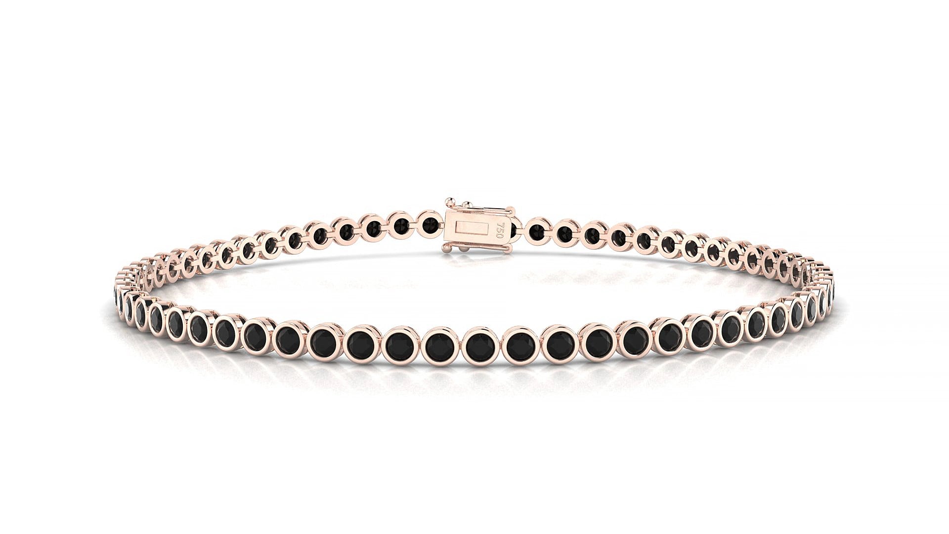 Avila | 18k Rose Gold 2 mm Round Natural Black Diamond 18 cm Tennis Bracelet