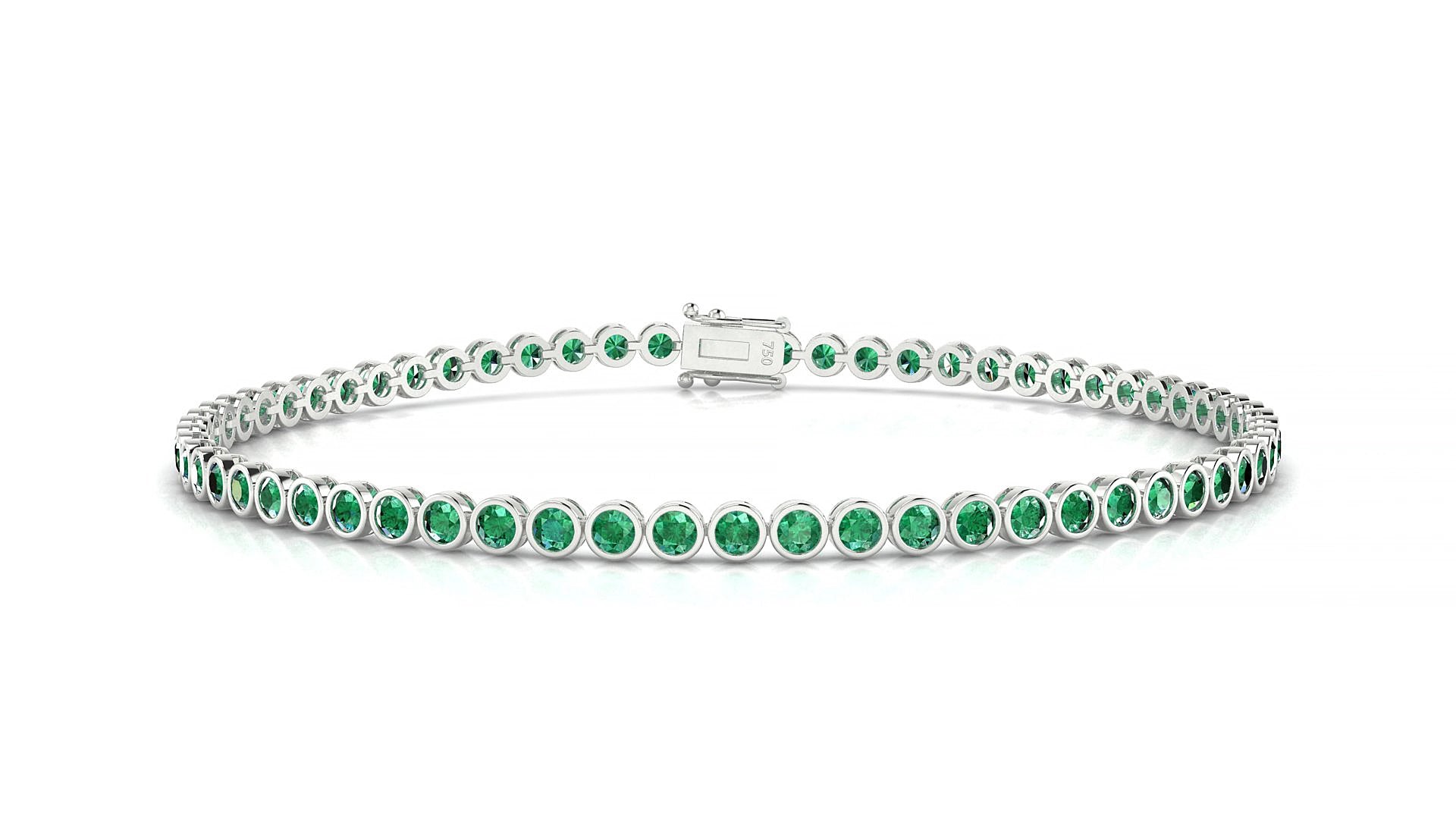 Avila | 18k White Gold 2 mm Round Natural Emerald 15 cm Tennis Bracelet