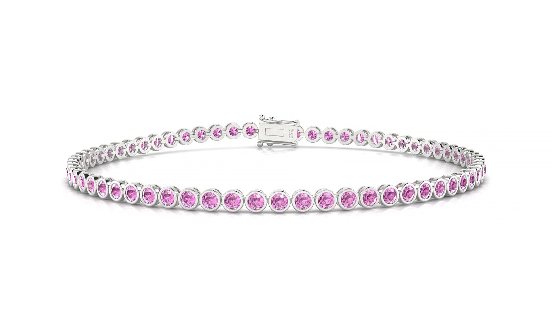 Avila | 18k White Gold 2 mm Round Natural Pink Sapphire 16 cm Tennis Bracelet