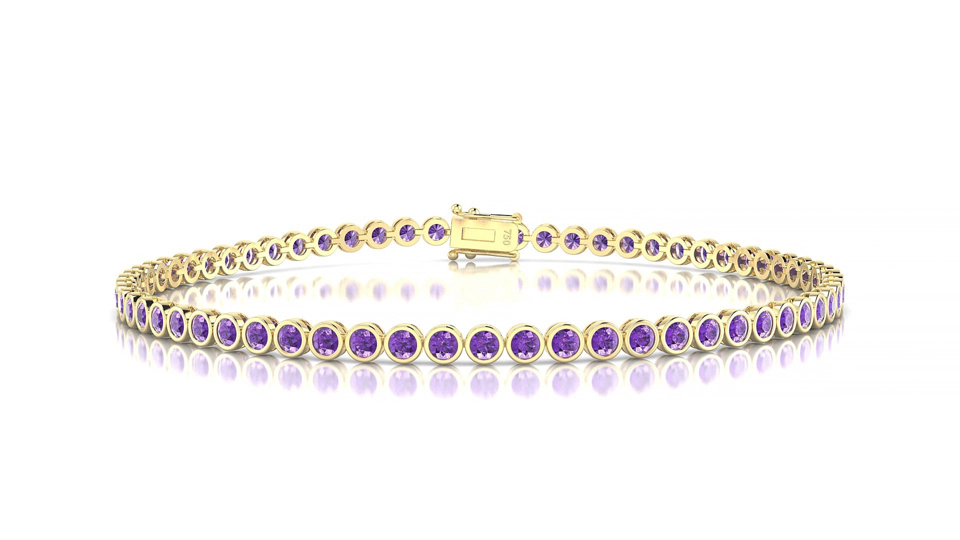 Avila | 18k Yellow Gold 2 mm Round Natural Amethyst 16 cm Tennis Bracelet