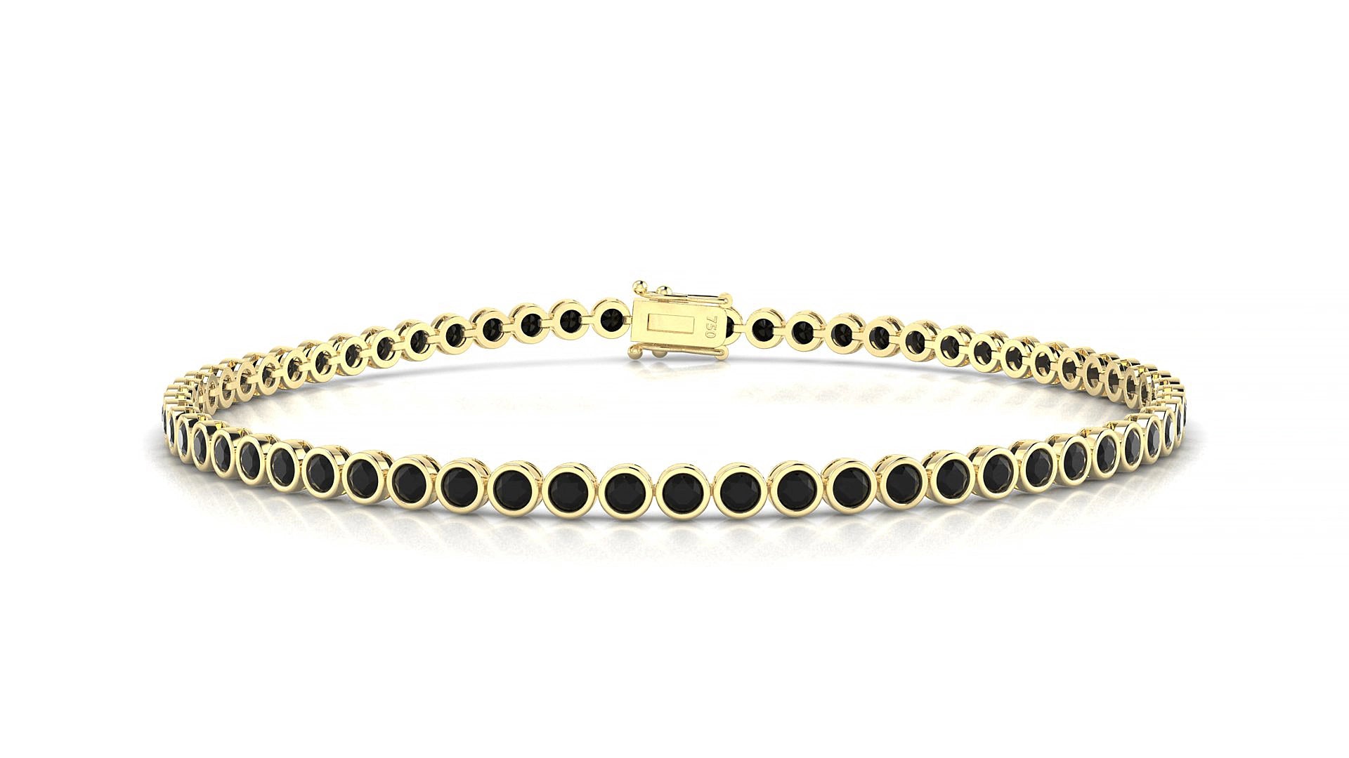 Avila | 18k Yellow Gold 2 mm Round Natural Black Diamond 15 cm Tennis Bracelet