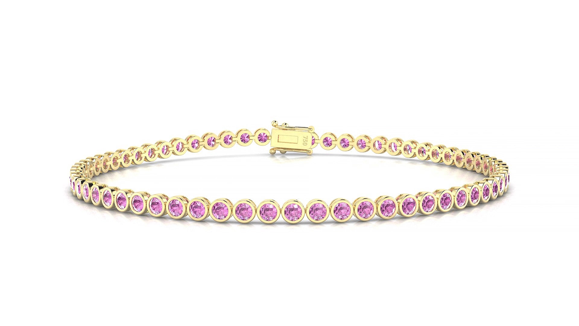 Avila | 18k Yellow Gold 2 mm Round Natural Pink Sapphire 16 cm Tennis Bracelet