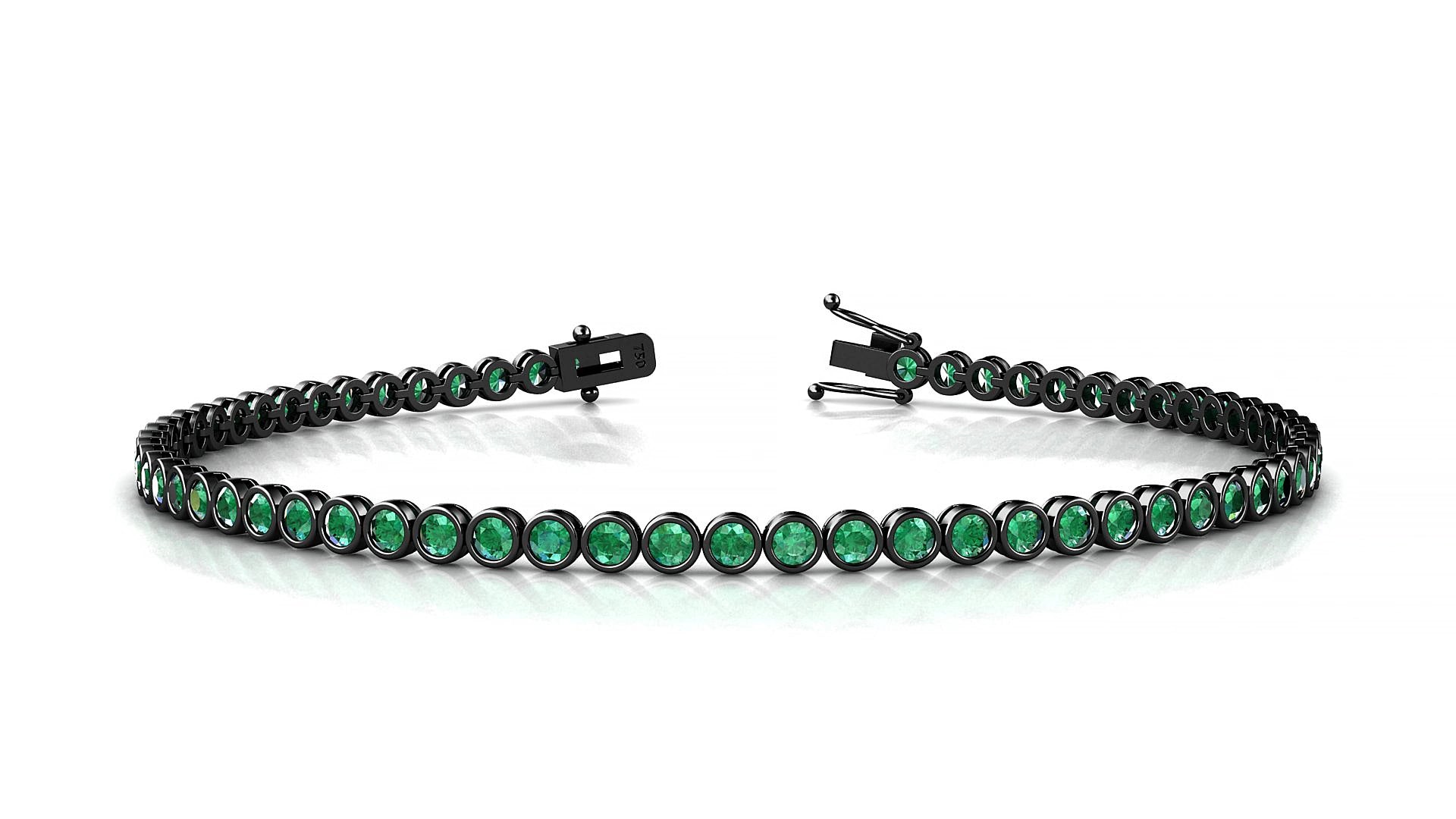 Avila | 18k Black Gold 2 mm Round Natural Emerald 18 cm Tennis Bracelet