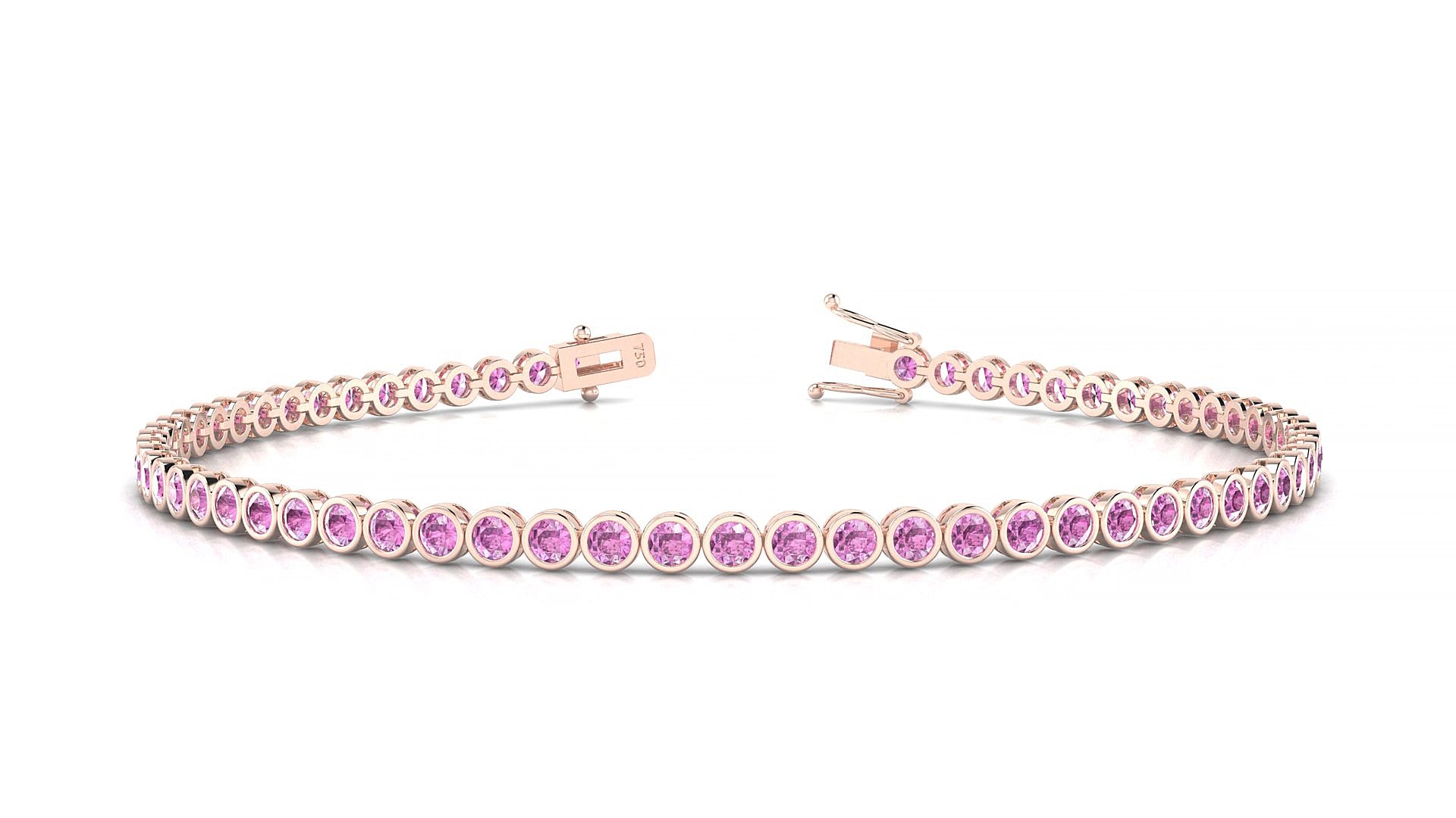 Avila | 18k Rose Gold 2 mm Round Natural Pink Sapphire 15 cm Tennis Bracelet