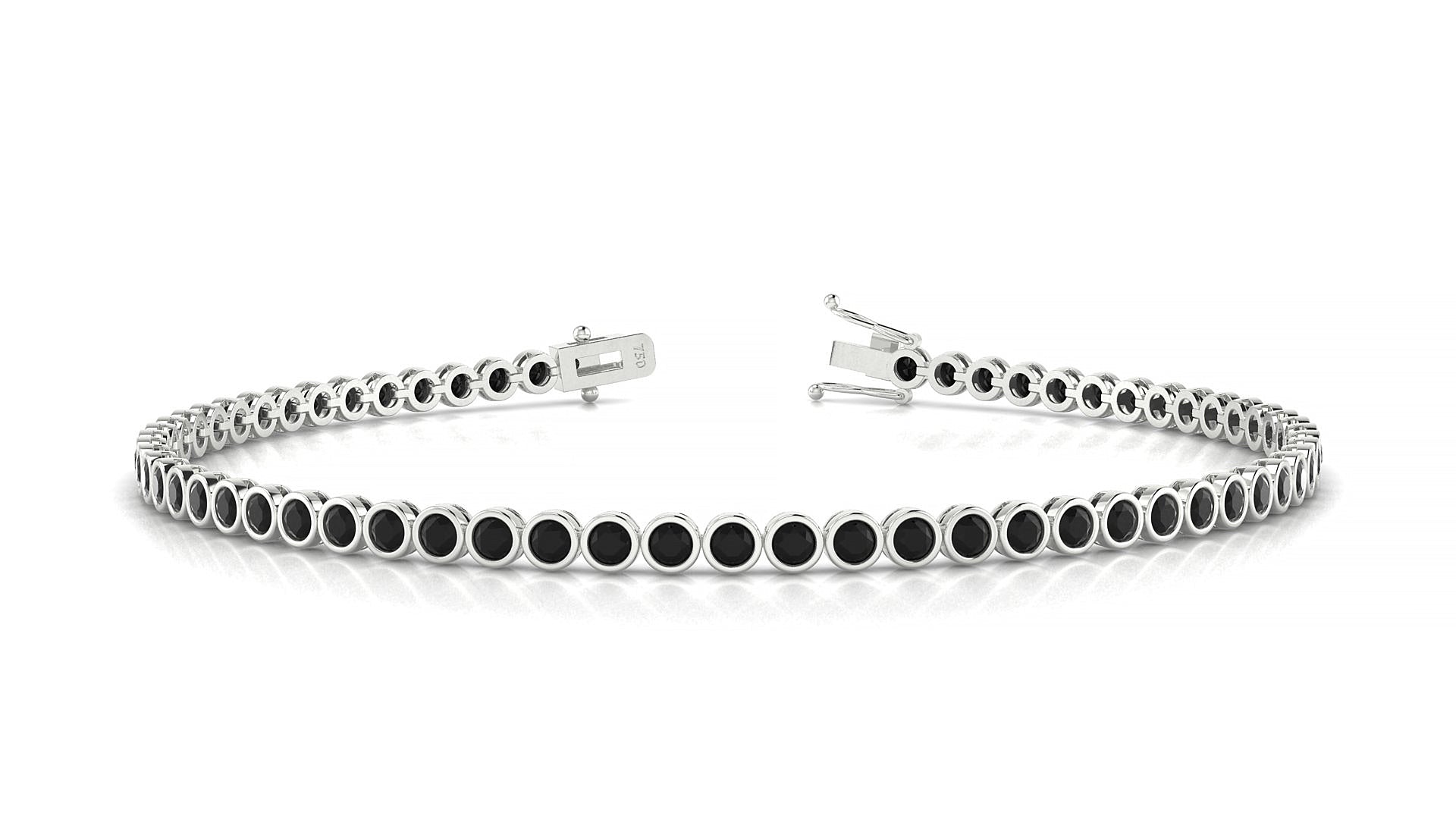Avila | 18k White Gold 2 mm Round Natural Black Diamond Tennis Bracelet