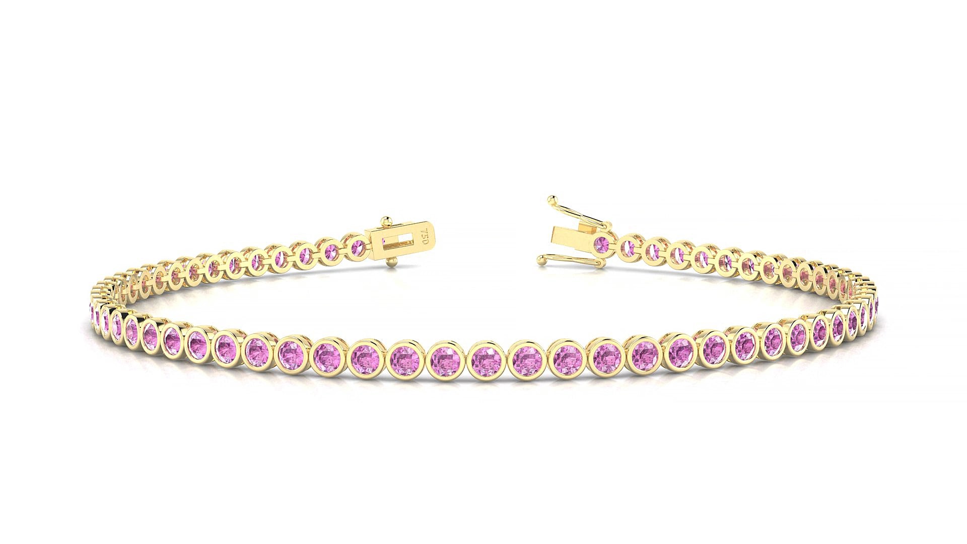 Avila | 18k Yellow Gold 2 mm Round Natural Pink Sapphire 18 cm Tennis Bracelet