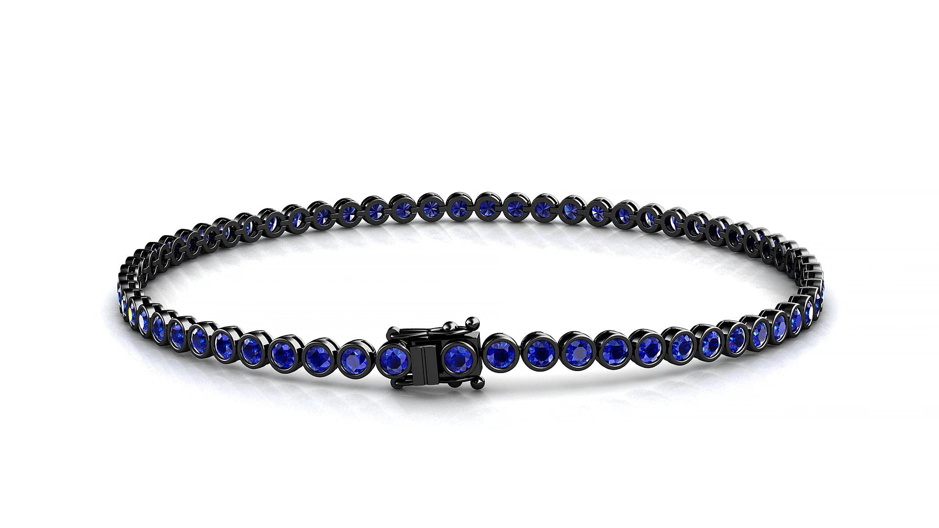 Avila | 18k Black Gold 2 mm Round Natural Sapphire 15 cm Tennis Bracelet