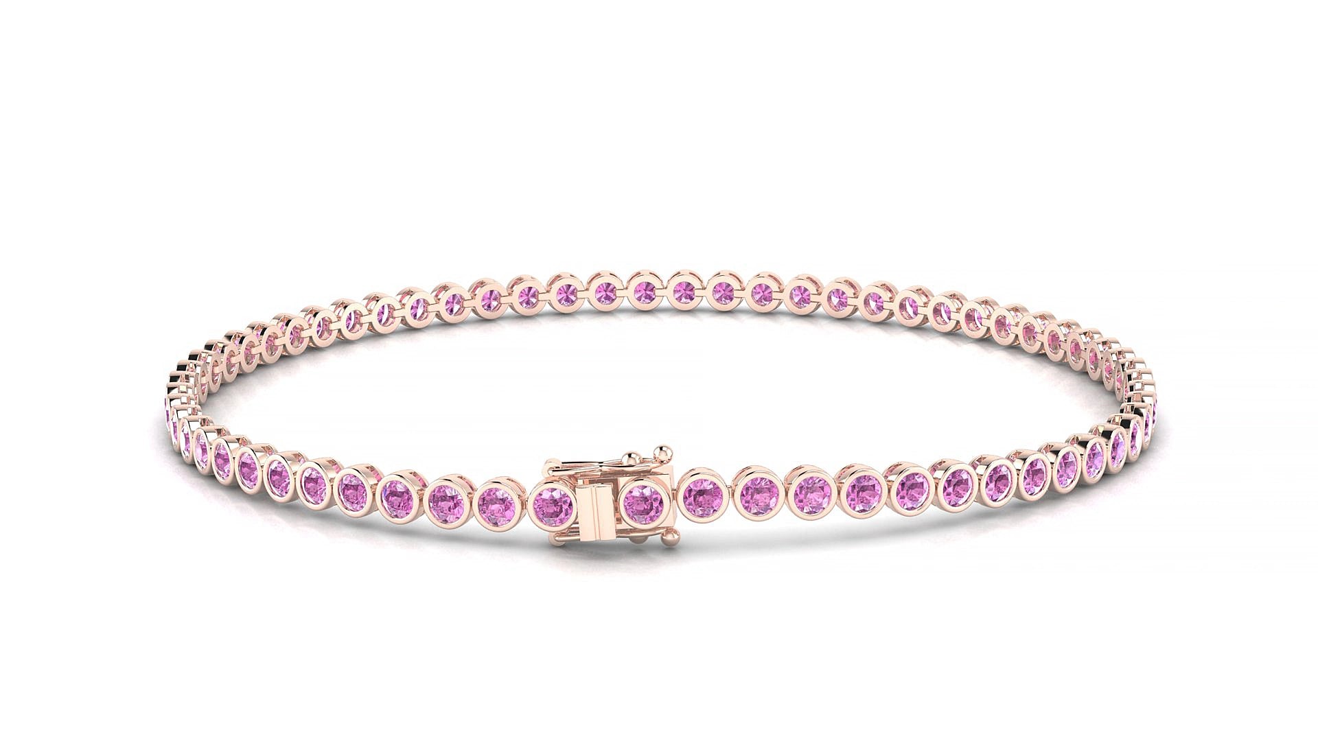 Avila | 18k Rose Gold 2 mm Round Natural Pink Sapphire 18 cm Tennis Bracelet