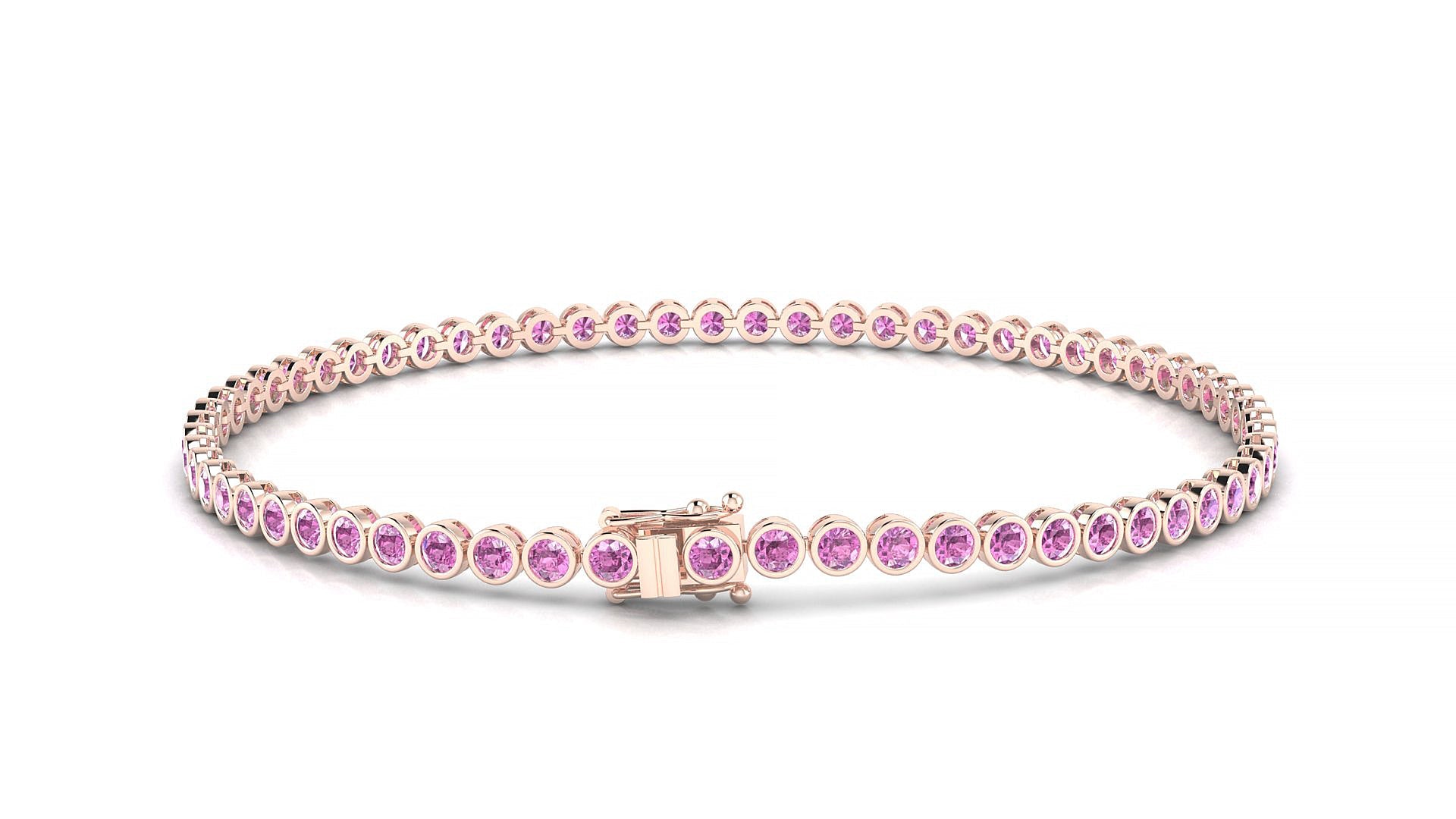 Avila | 18k Rose Gold 2 mm Round Natural Pink Sapphire Tennis Bracelet