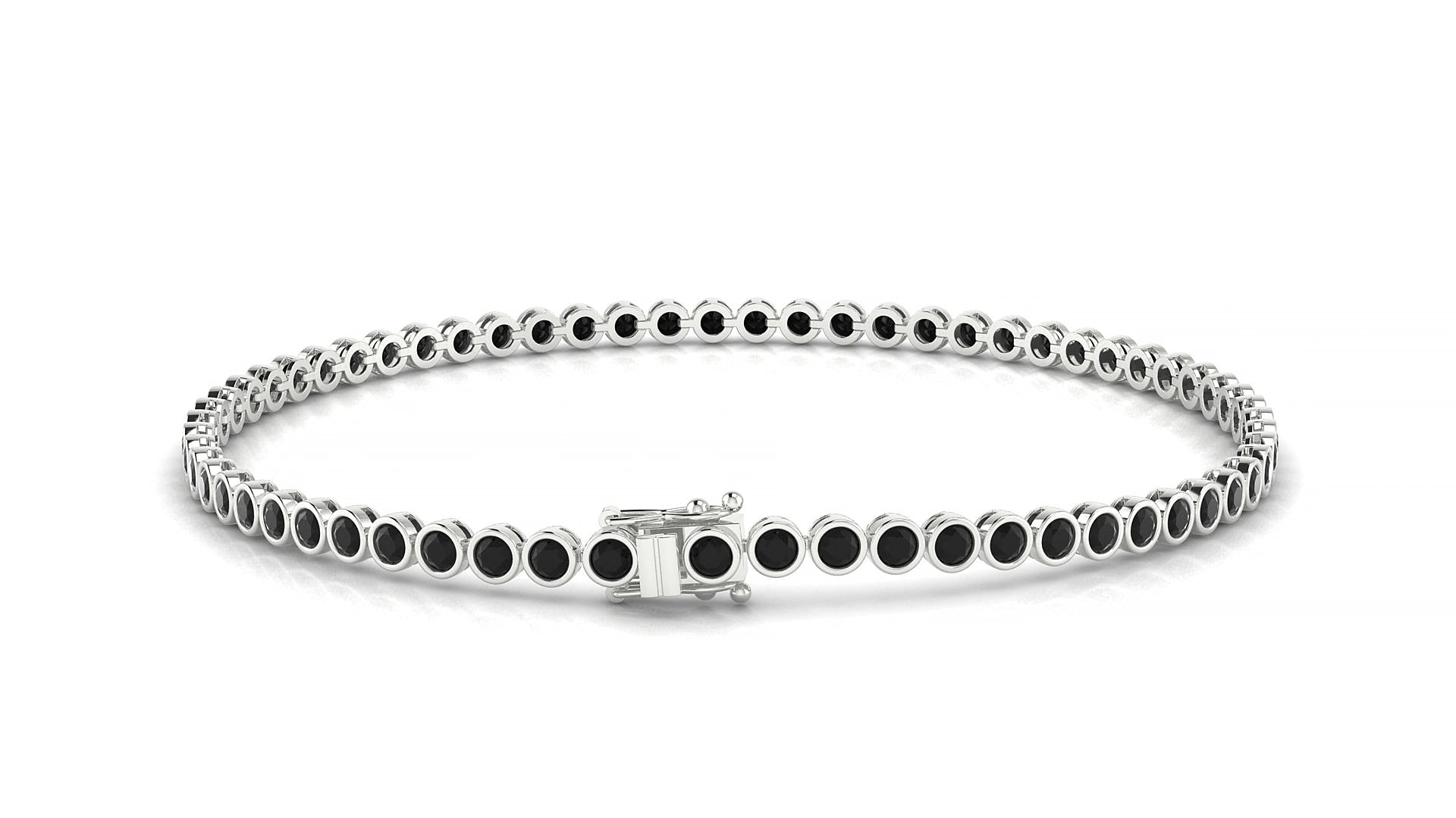 Avila | 18k White Gold 2 mm Round Natural Black Diamond 17 cm Tennis Bracelet