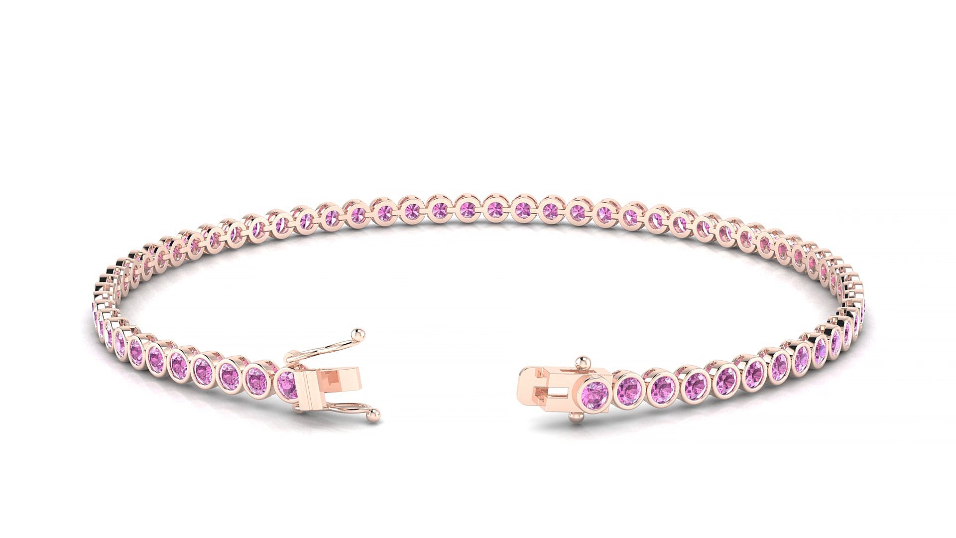 Avila | 18k Rose Gold 2 mm Round Natural Pink Sapphire 19 cm Tennis Bracelet