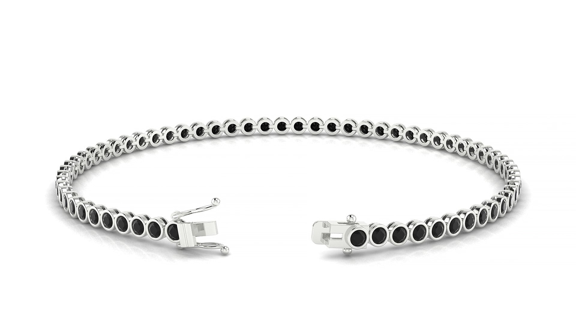 Avila | 18k White Gold 2 mm Round Natural Black Diamond 15 cm Tennis Bracelet