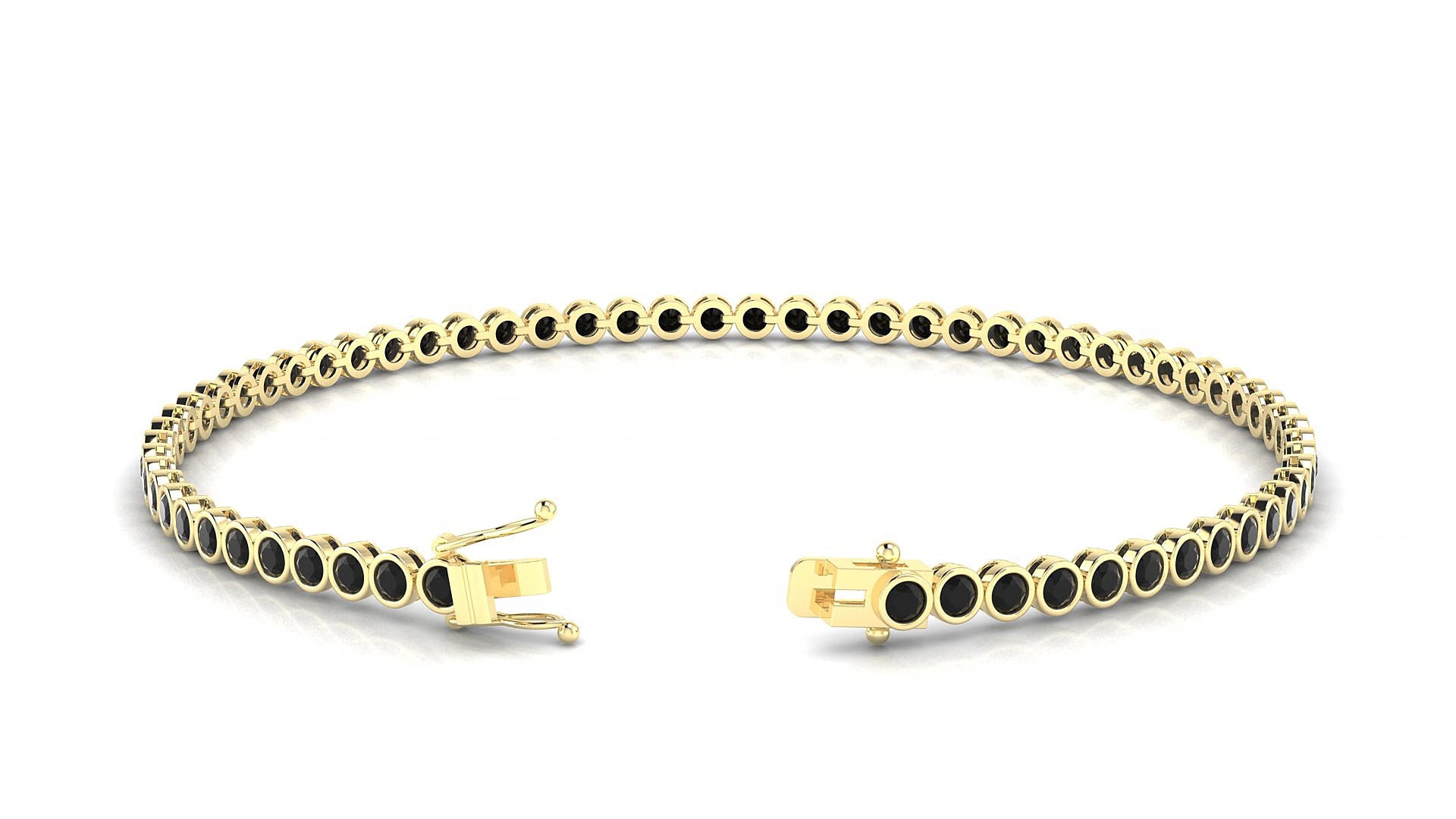 Avila | 18k Yellow Gold 2 mm Round Natural Black Diamond 15 cm Tennis Bracelet