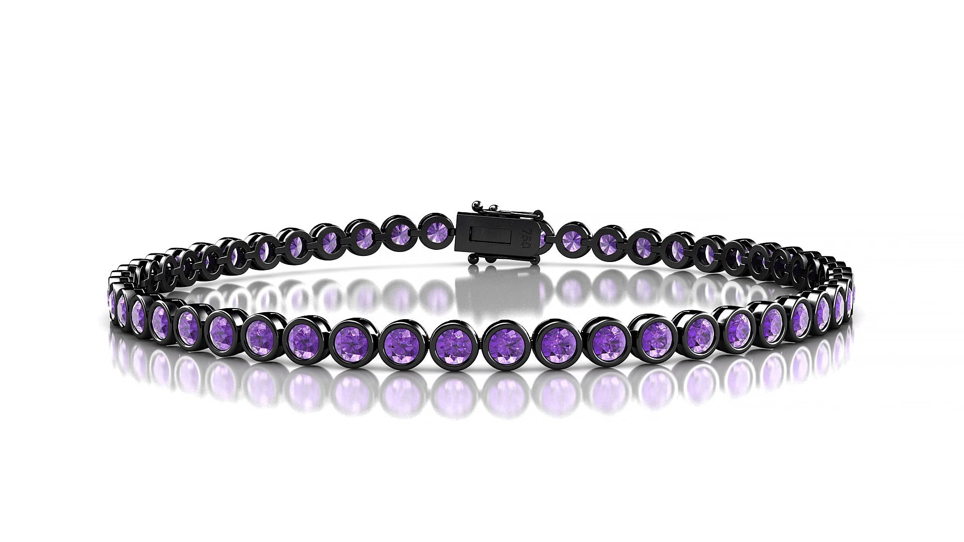 Avila | 18k Black Gold 2.5 mm Round Natural Amethyst 15 cm Tennis Bracelet