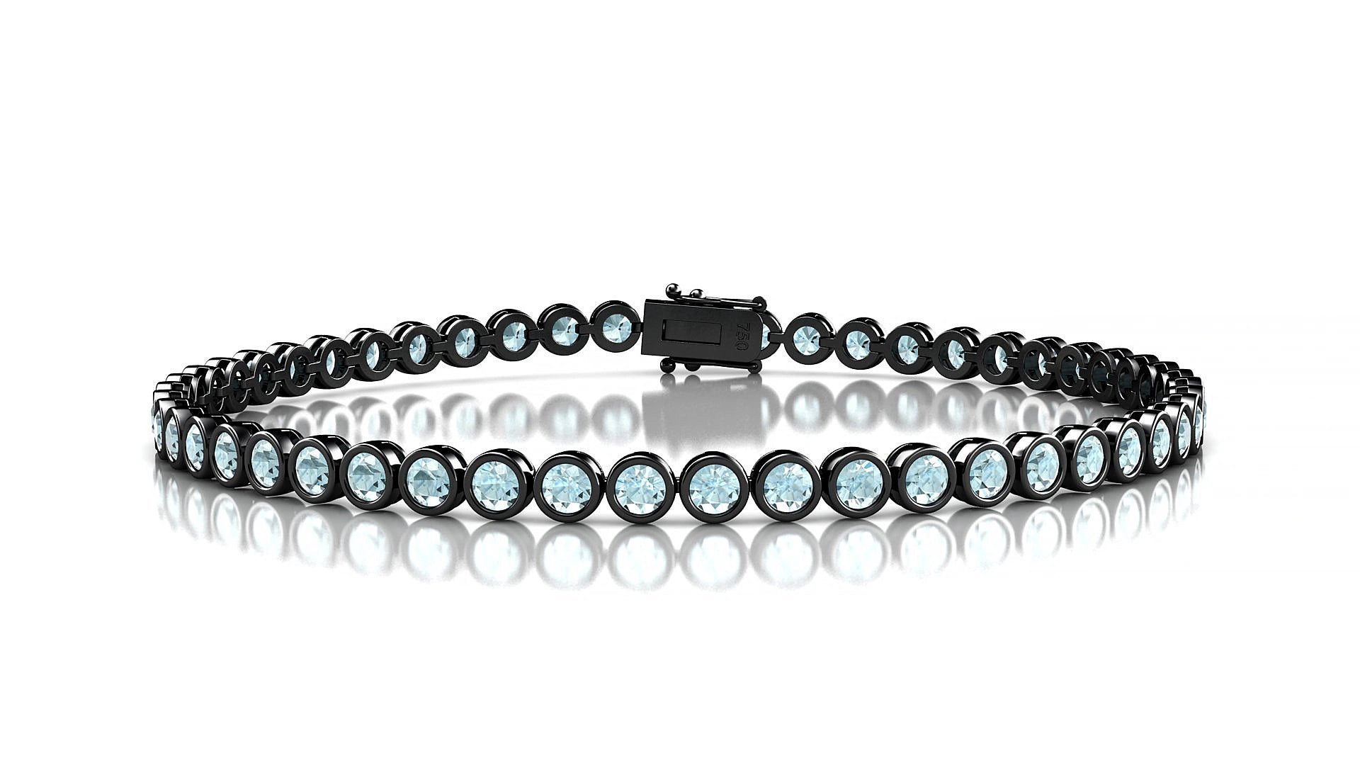 Avila | 18k Black Gold 2.5 mm Round Natural Aquamarine 15 cm Tennis Bracelet