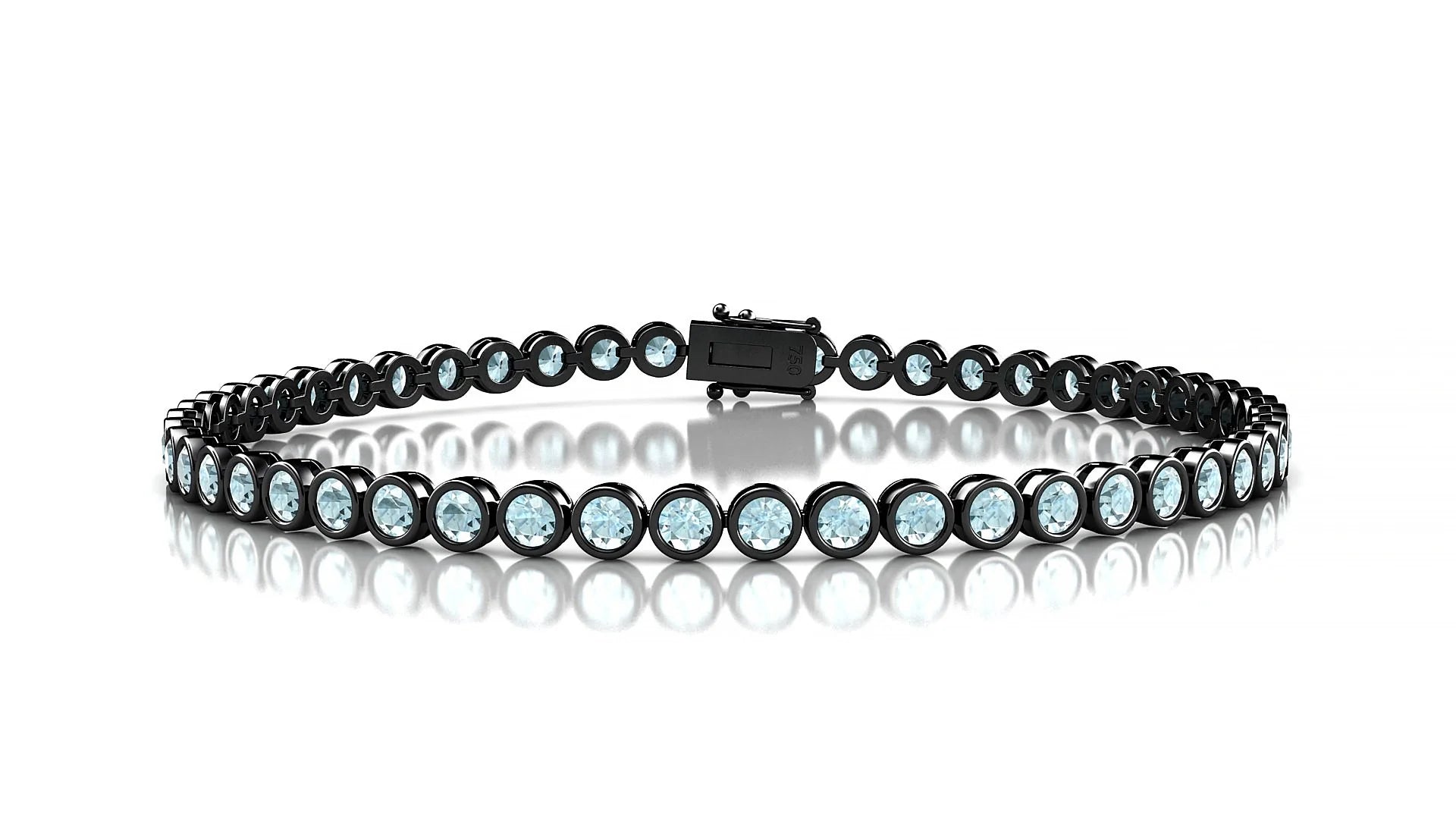 Avila | 18k Black Gold 2.5 mm Round Natural Aquamarine Tennis Bracelet