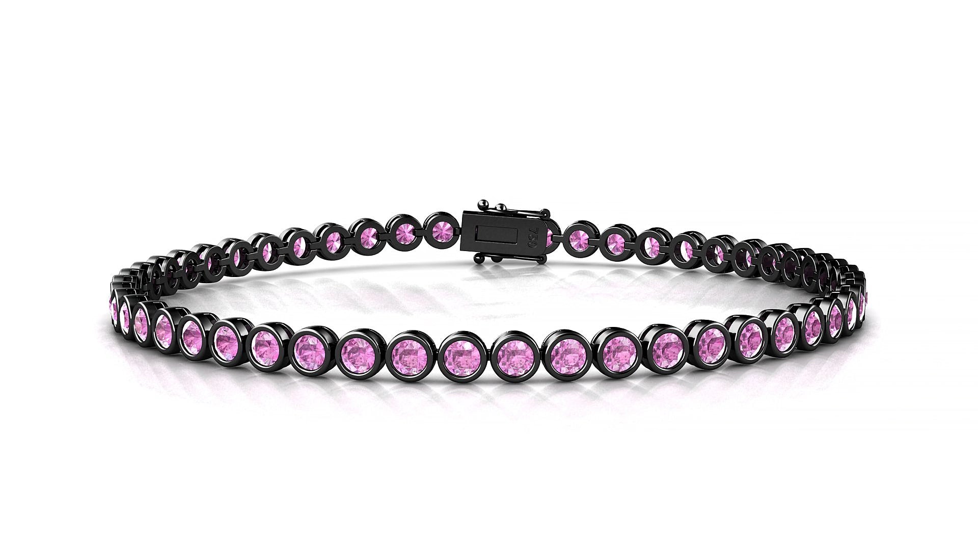 Avila | 18k Black Gold 2.5 mm Round Natural Pink Sapphire 16 cm Tennis Bracelet