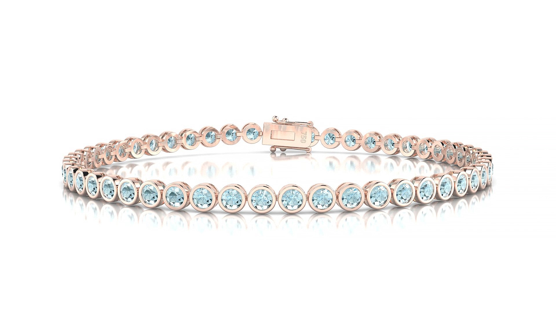 Avila | 18k Rose Gold 2.5 mm Round Natural Aquamarine 15 cm Tennis Bracelet