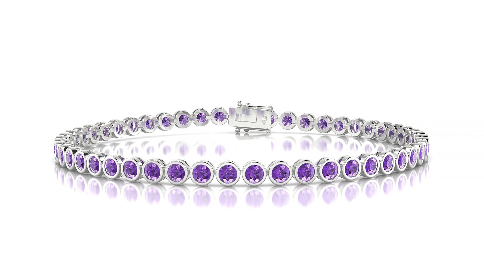 Avila | 18k White Gold 2.5 mm Round Natural Amethyst 15 cm Tennis Bracelet