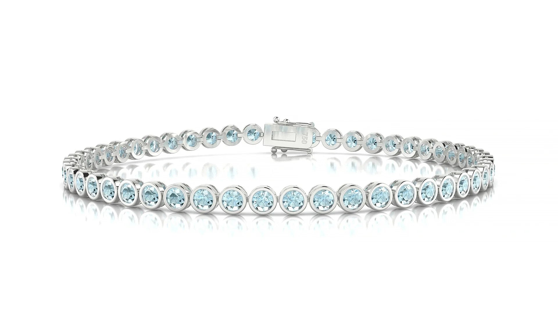 Avila | 18k White Gold 2.5 mm Round Natural Aquamarine Tennis Bracelet
