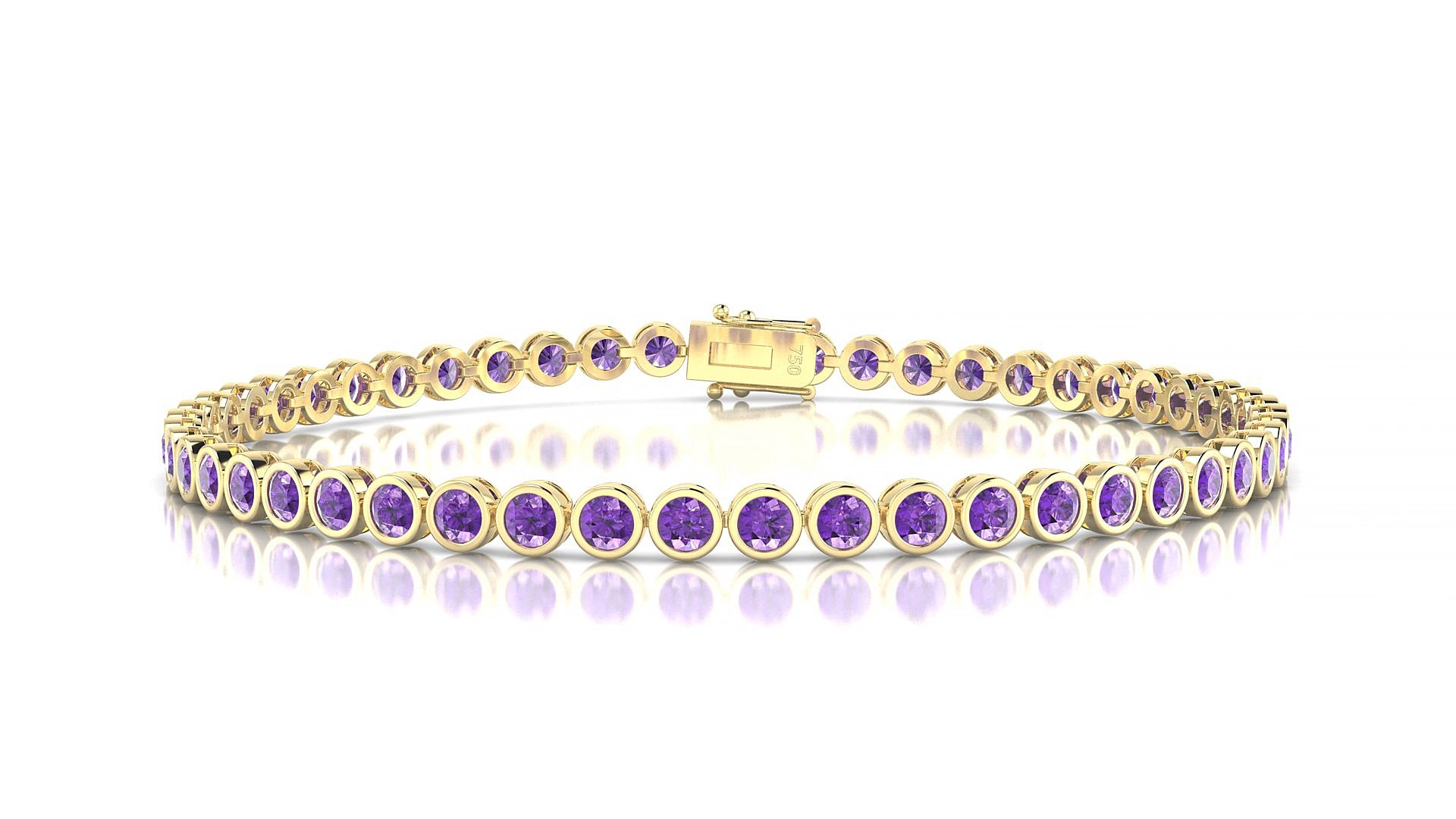 Avila | 18k Yellow Gold 2.5 mm Round Natural Amethyst 15 cm Tennis Bracelet