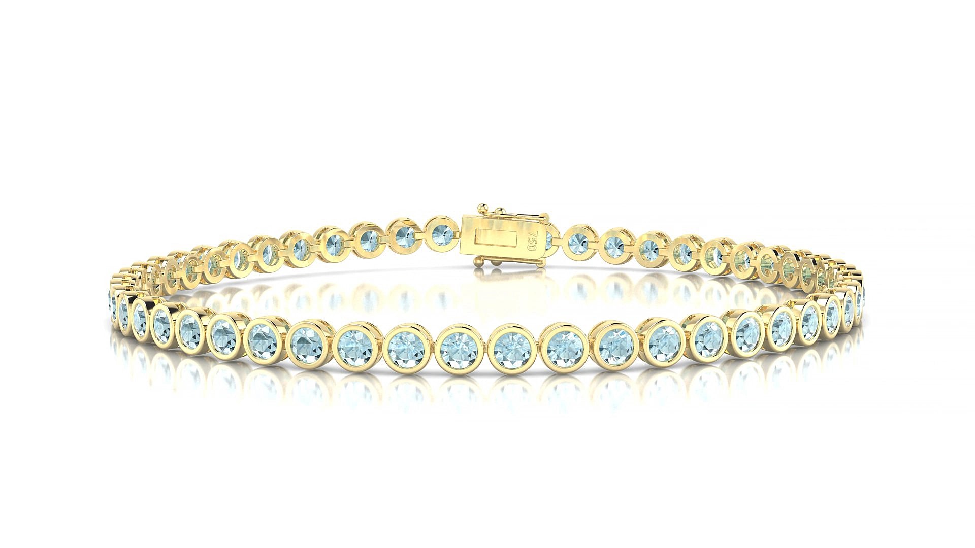 Avila | 18k Yellow Gold 2.5 mm Round Natural Aquamarine 19 cm Tennis Bracelet