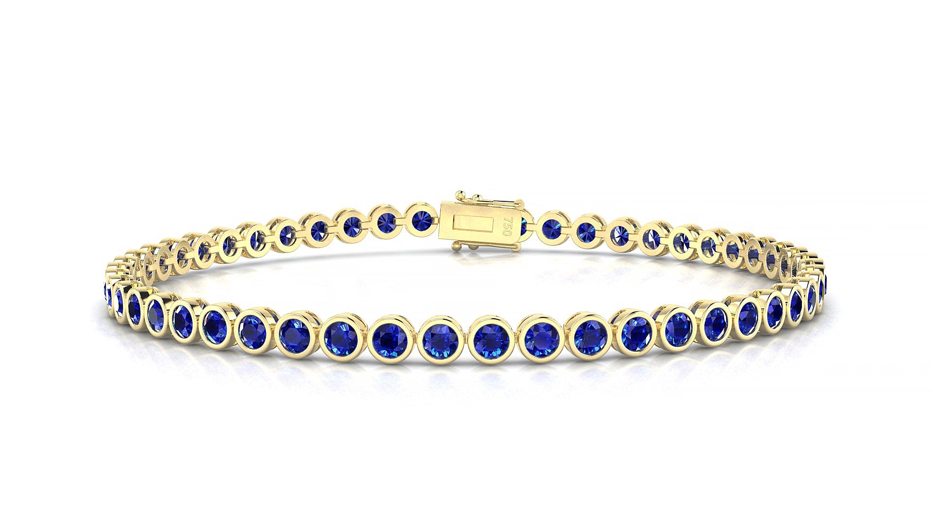 Avila | 18k Yellow Gold 2.5 mm Round Natural Sapphire 15 cm Tennis Bracelet