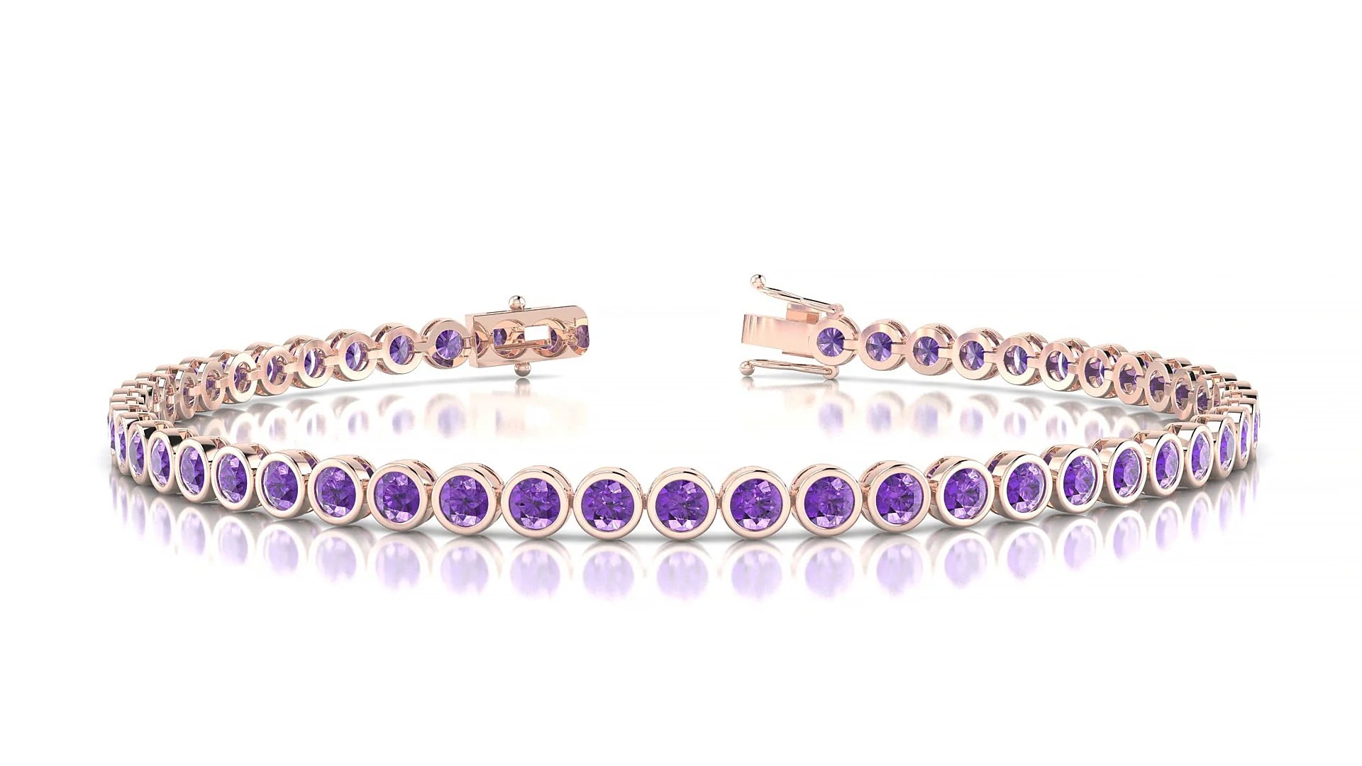 Avila | 18k Rose Gold 2.5 mm Round Natural Amethyst Tennis Bracelet