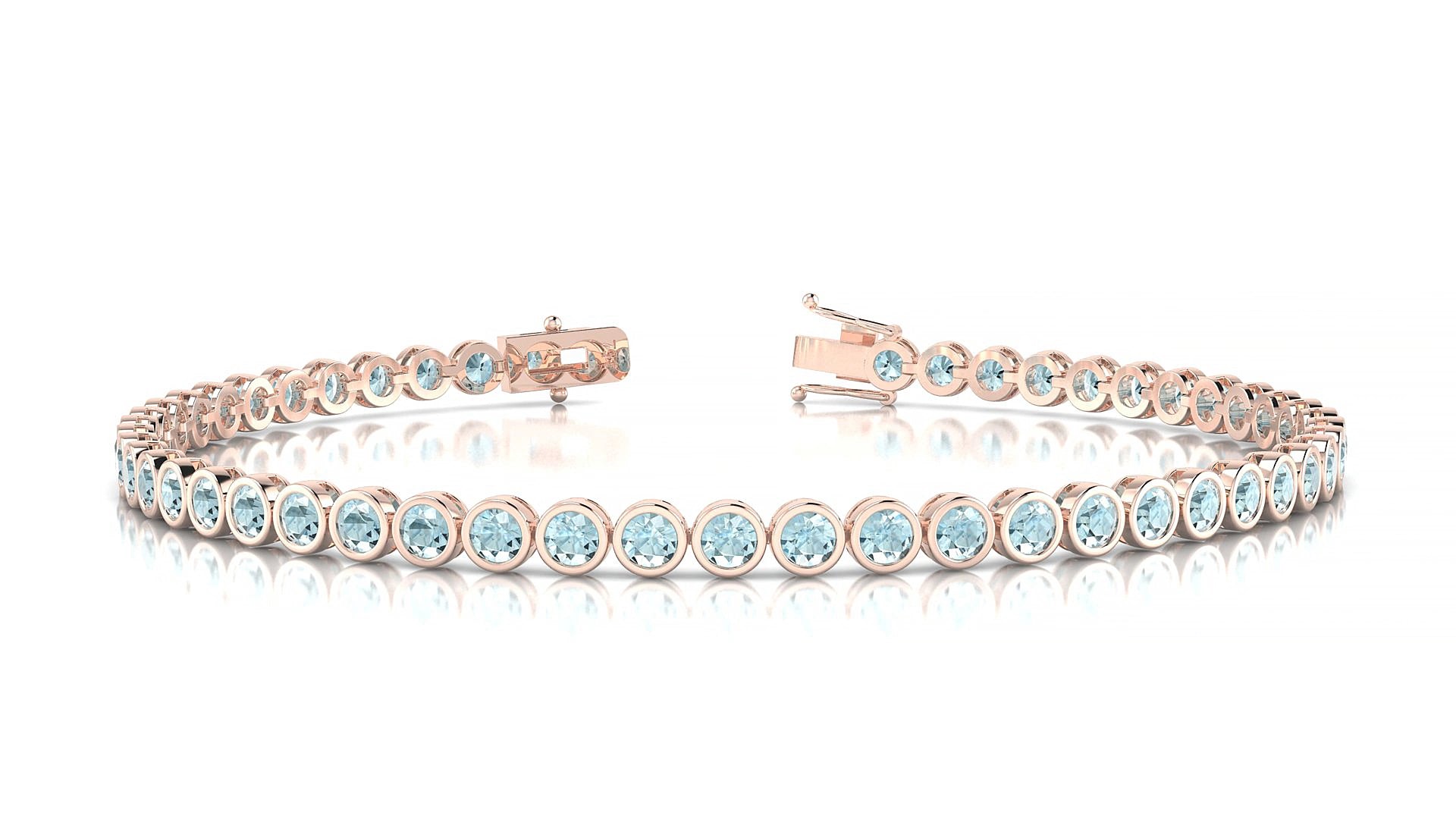 Avila | 18k Rose Gold 2.5 mm Round Natural Aquamarine 15 cm Tennis Bracelet