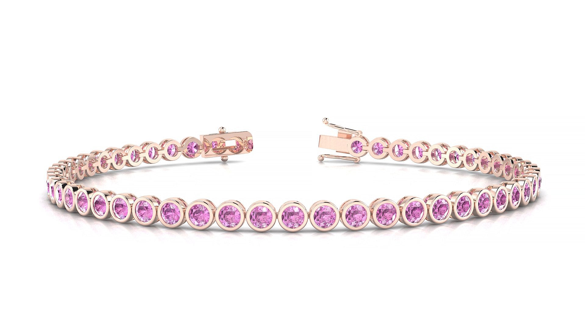 Avila | 18k Rose Gold 2.5 mm Round Natural Pink Sapphire Tennis Bracelet