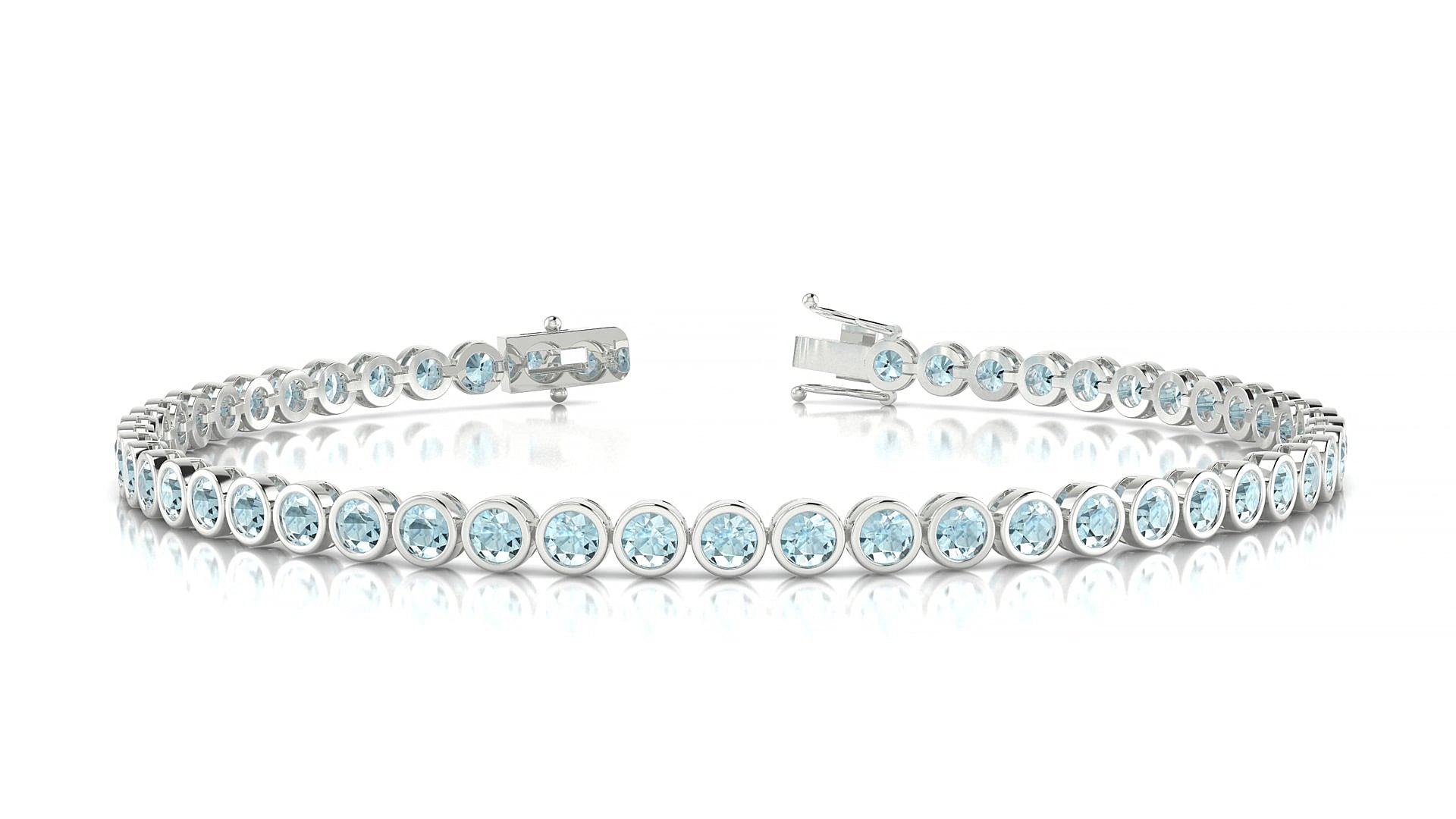 Avila | 18k White Gold 2.5 mm Round Natural Aquamarine 15 cm Tennis Bracelet
