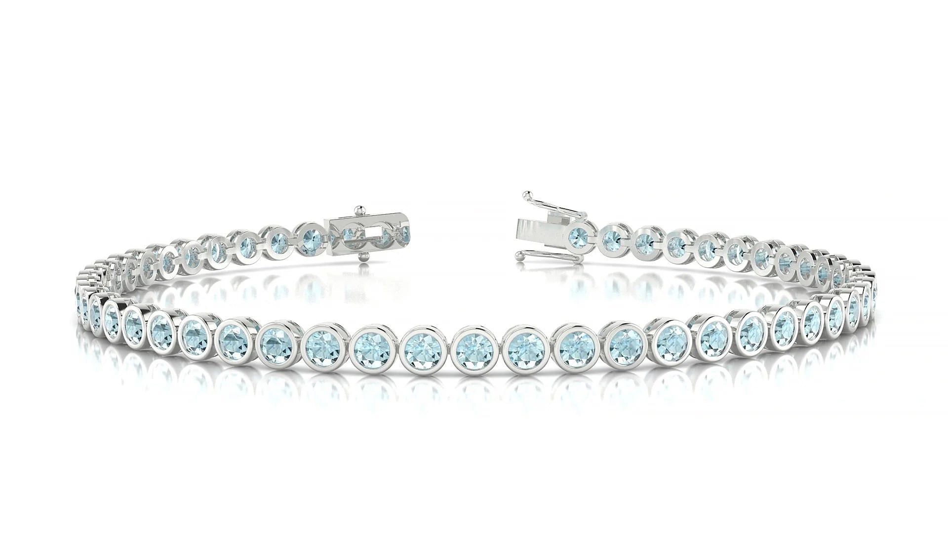 Avila | 18k White Gold 2.5 mm Round Natural Aquamarine Tennis Bracelet