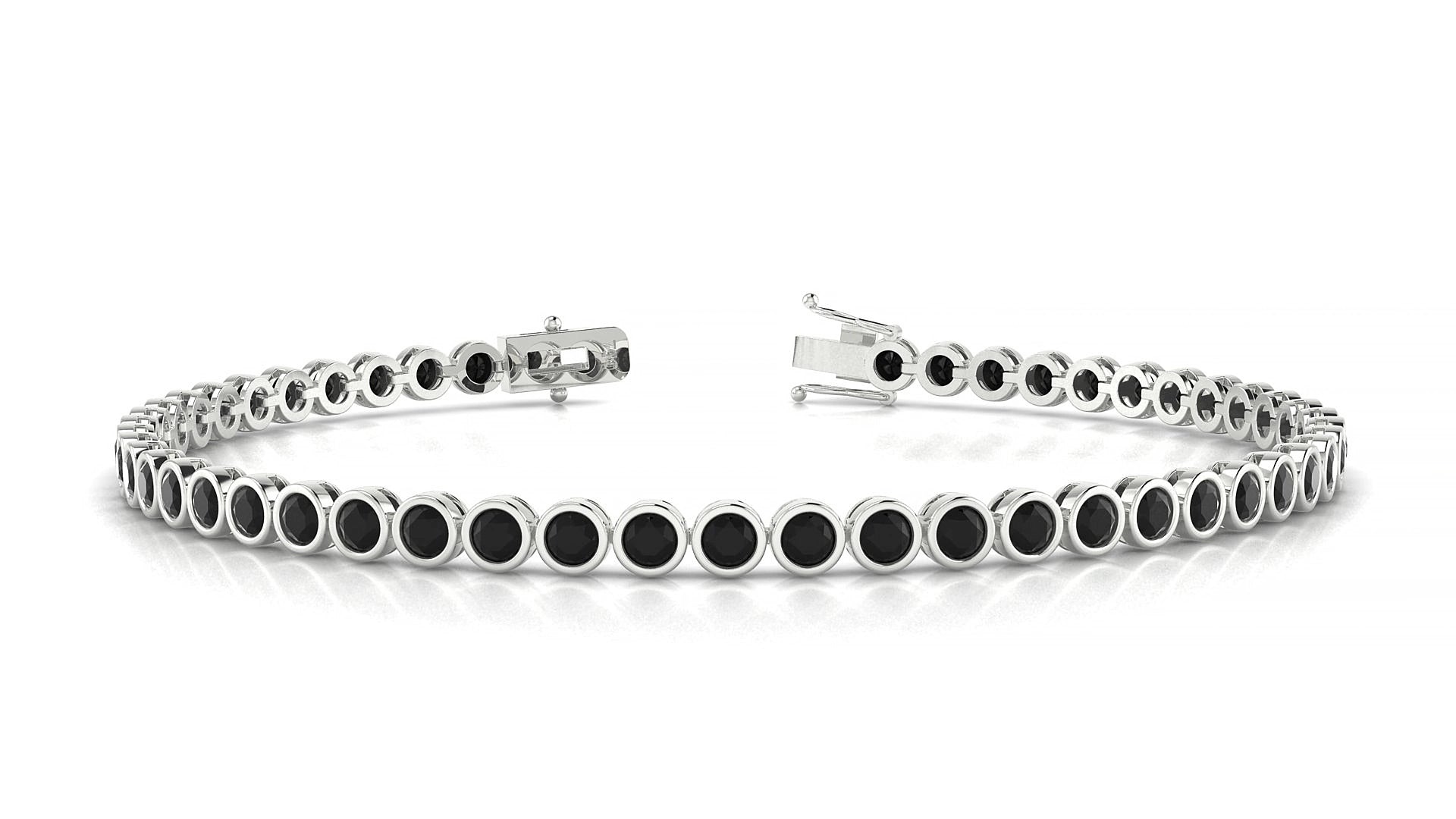 Avila | 18k White Gold 2.5 mm Round Natural Black Diamond 15 cm Tennis Bracelet
