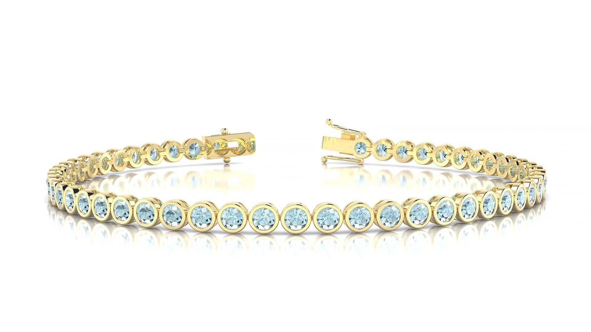 Avila | 18k Yellow Gold 2.5 mm Round Natural Aquamarine 15 cm Tennis Bracelet