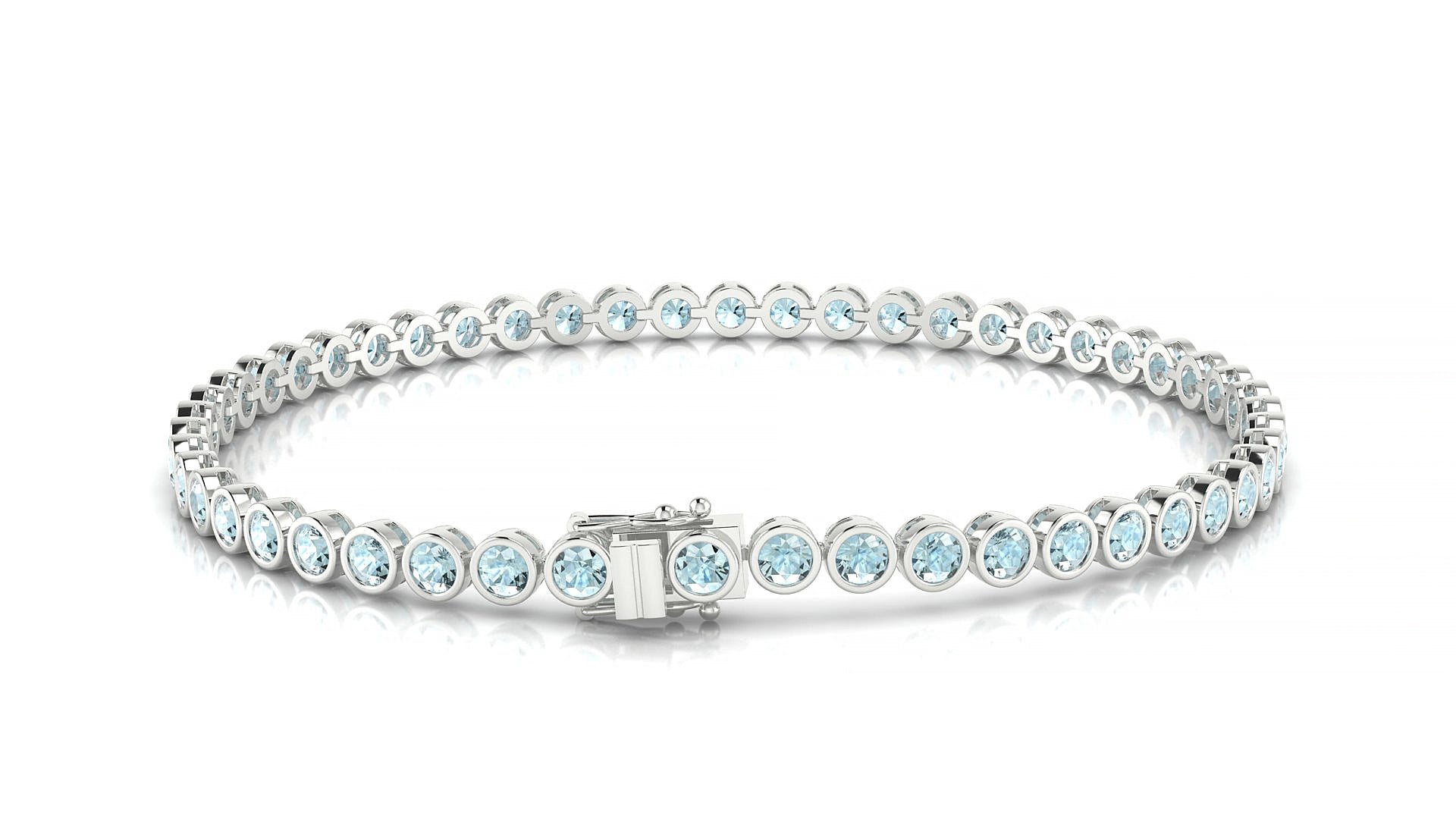 Avila | 18k White Gold 2.5 mm Round Natural Aquamarine 15 cm Tennis Bracelet
