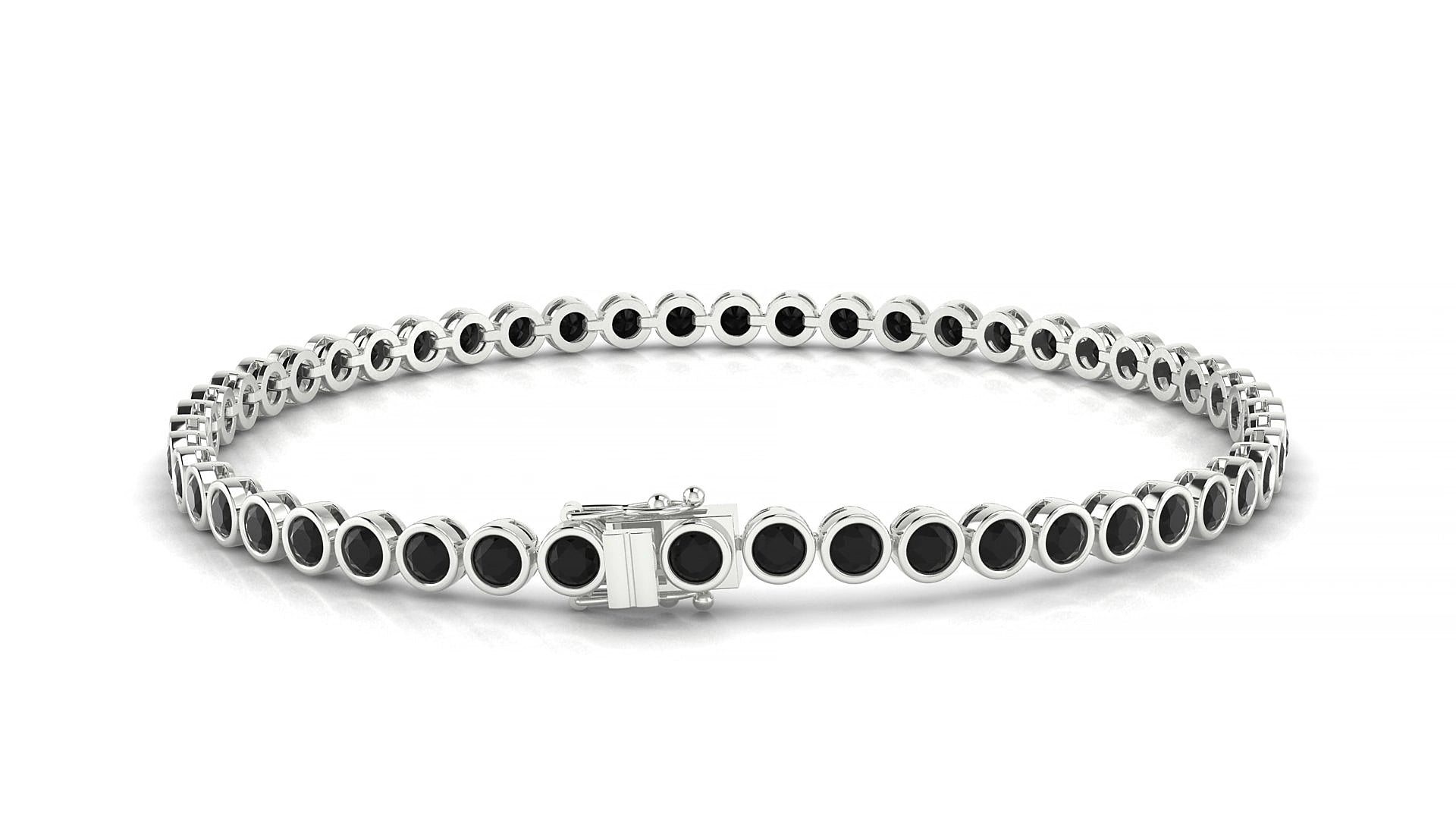 Avila | 18k White Gold 2.5 mm Round Natural Black Diamond 15 cm Tennis Bracelet
