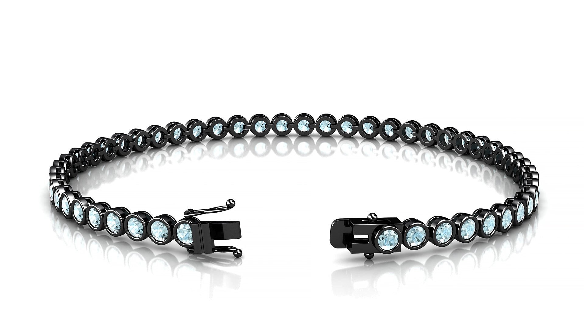 Avila | 18k Black Gold 2.5 mm Round Natural Aquamarine 15 cm Tennis Bracelet