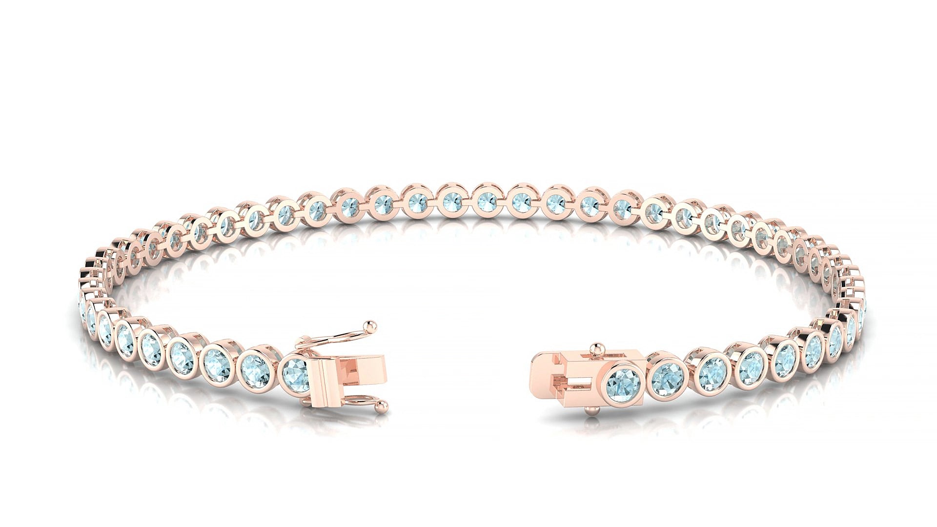 Avila | 18k Rose Gold 2.5 mm Round Natural Aquamarine 15 cm Tennis Bracelet