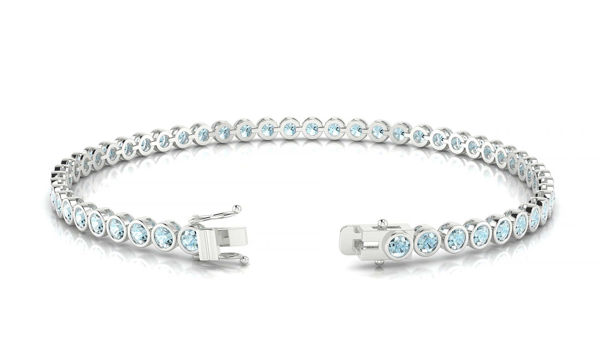 Avila | 18k White Gold 2.5 mm Round Natural Aquamarine 15 cm Tennis Bracelet