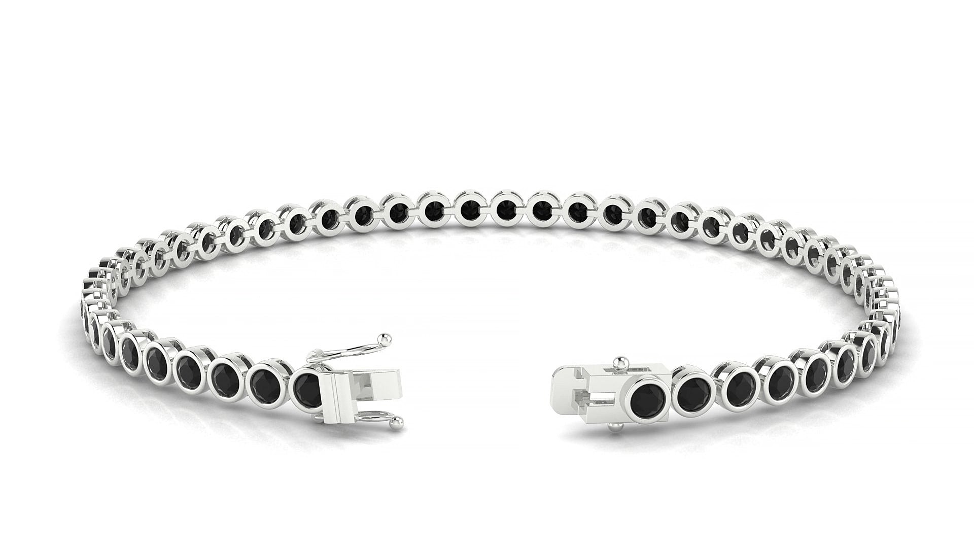 Avila | 18k White Gold 2.5 mm Round Natural Black Diamond 15 cm Tennis Bracelet