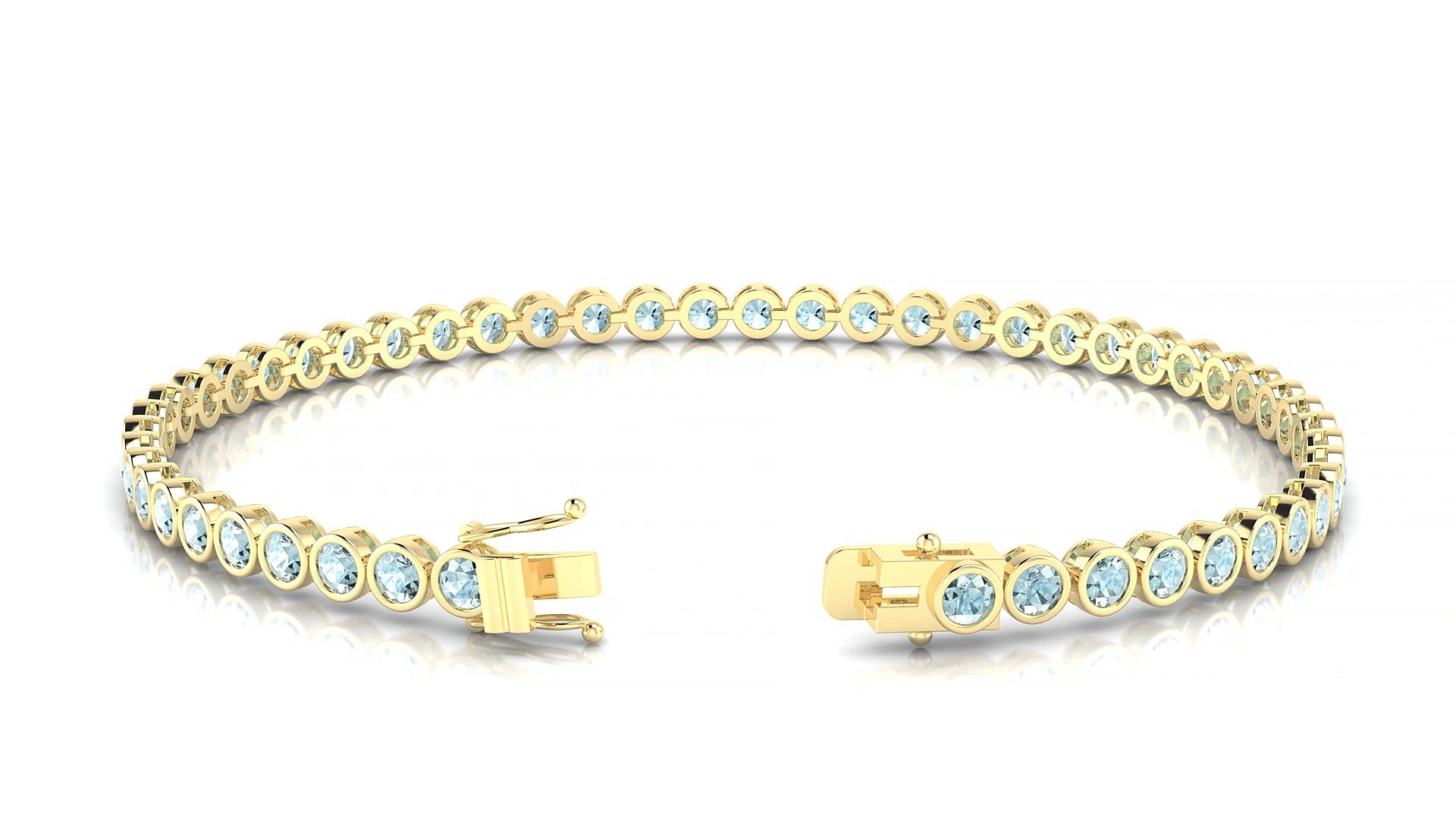 Avila | 18k Yellow Gold 2.5 mm Round Natural Aquamarine 15 cm Tennis Bracelet