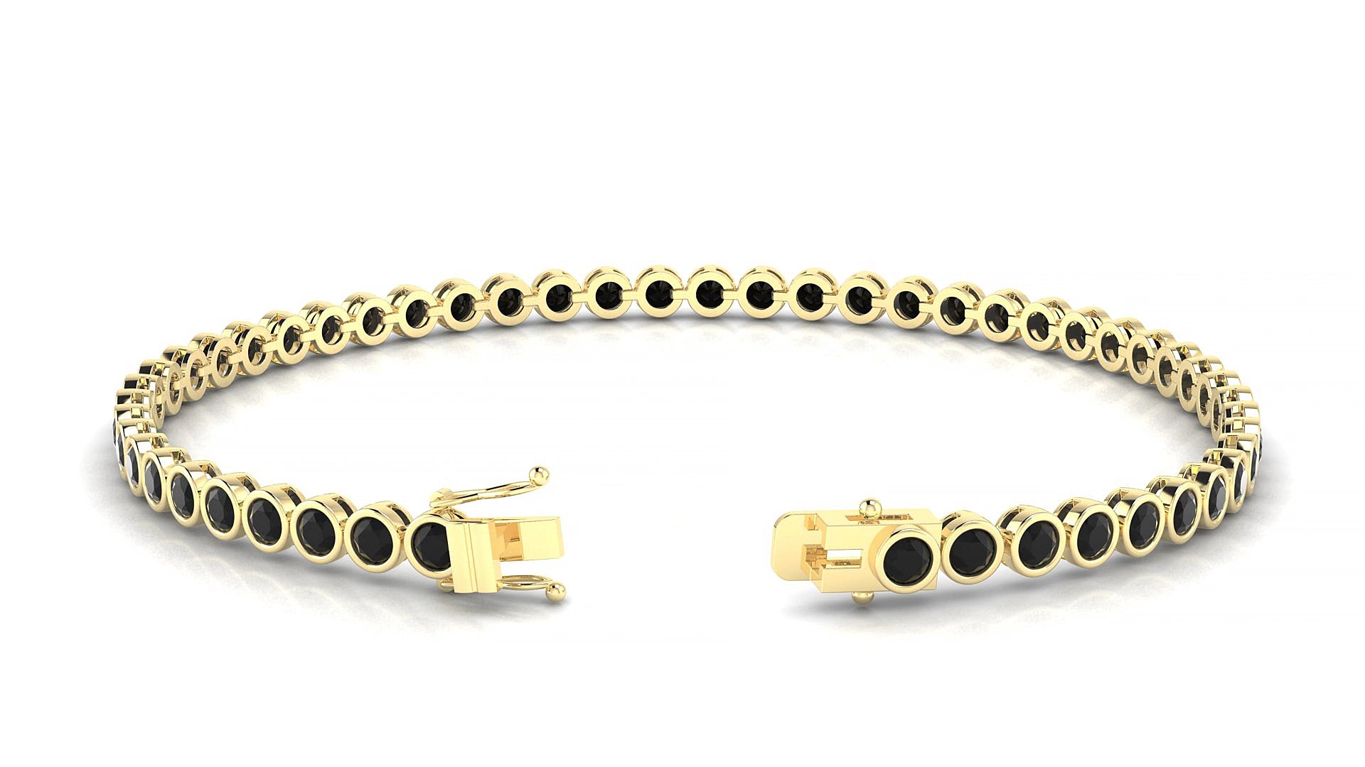 Avila | 18k Yellow Gold 2.5 mm Round Natural Black Diamond 15 cm Tennis Bracelet