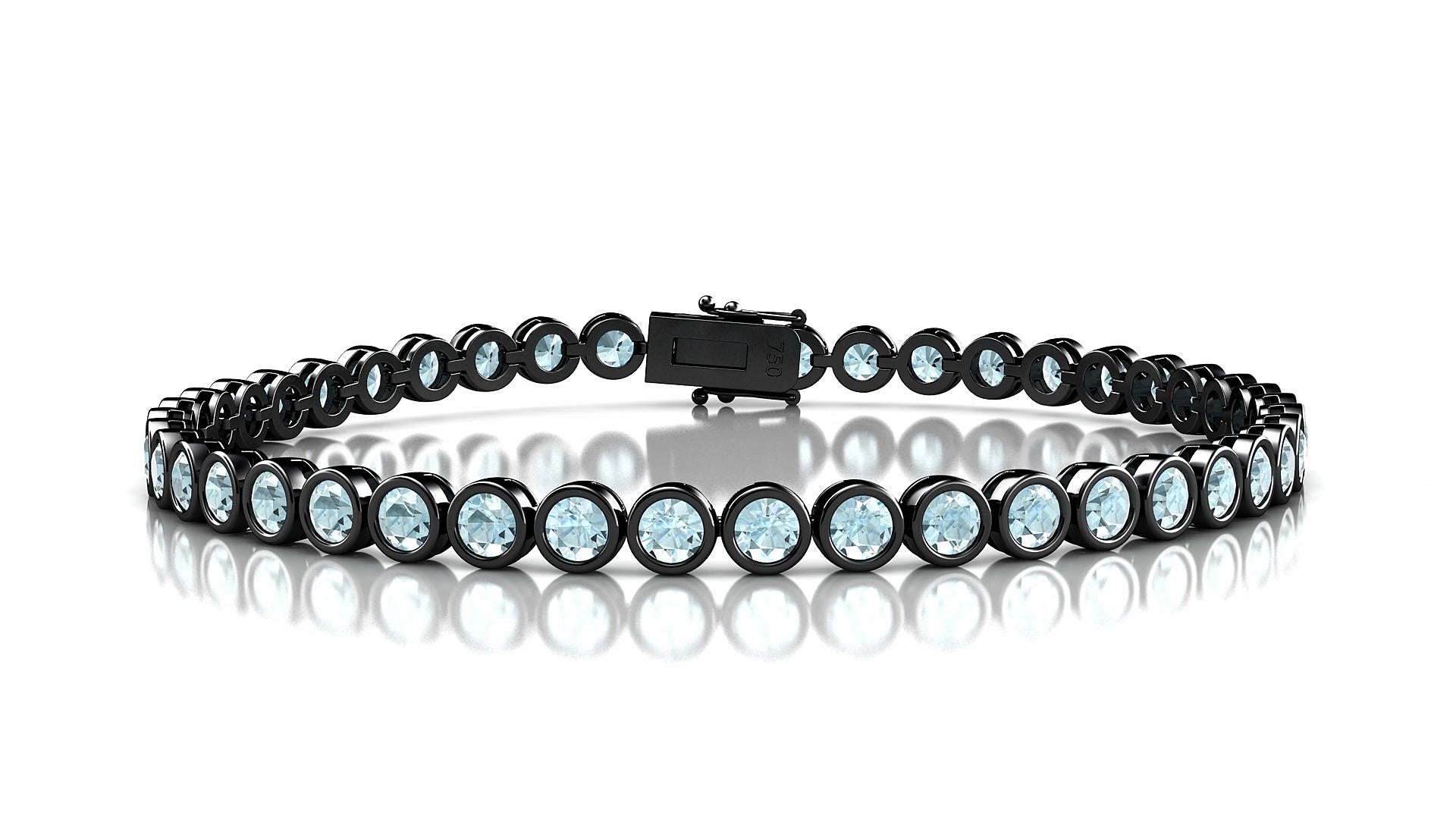 Avila | 18k Black Gold 3 mm Round Natural Aquamarine 15 cm Tennis Bracelet