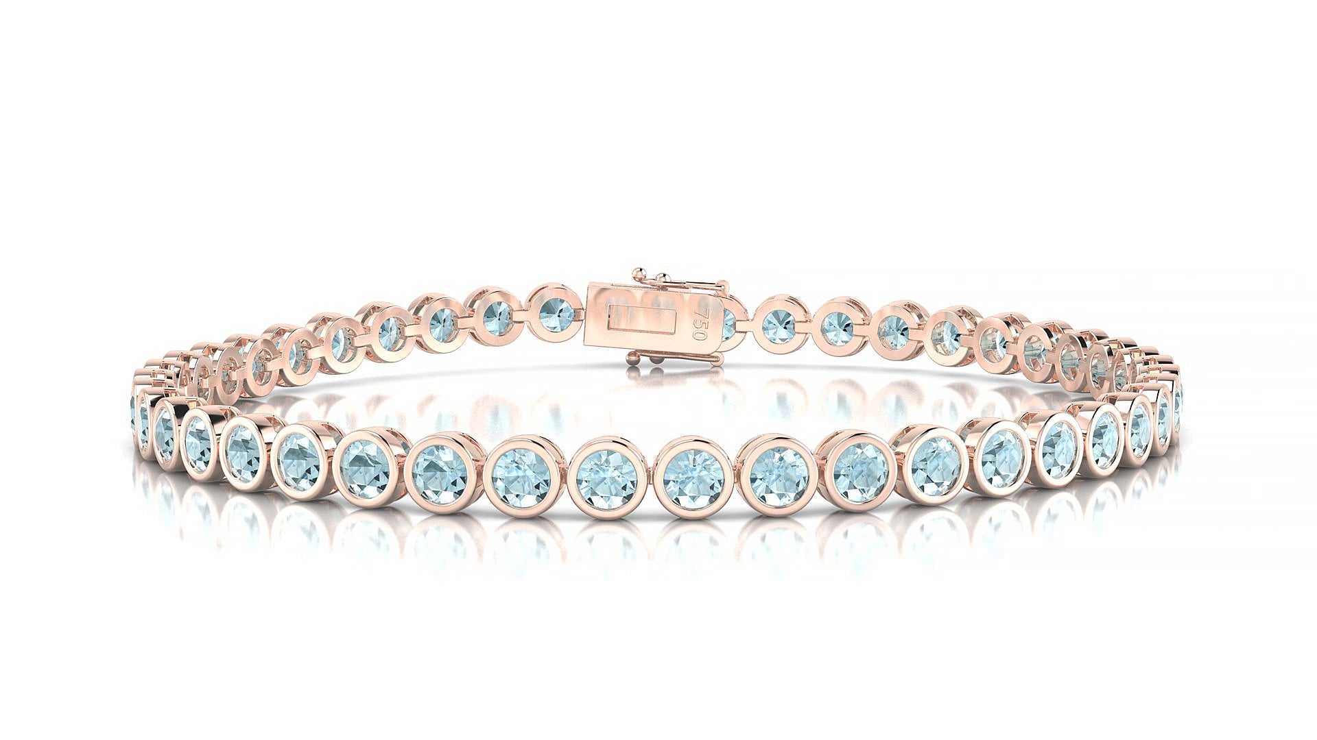 Avila | 18k Rose Gold 3 mm Round Natural Aquamarine 15 cm Tennis Bracelet