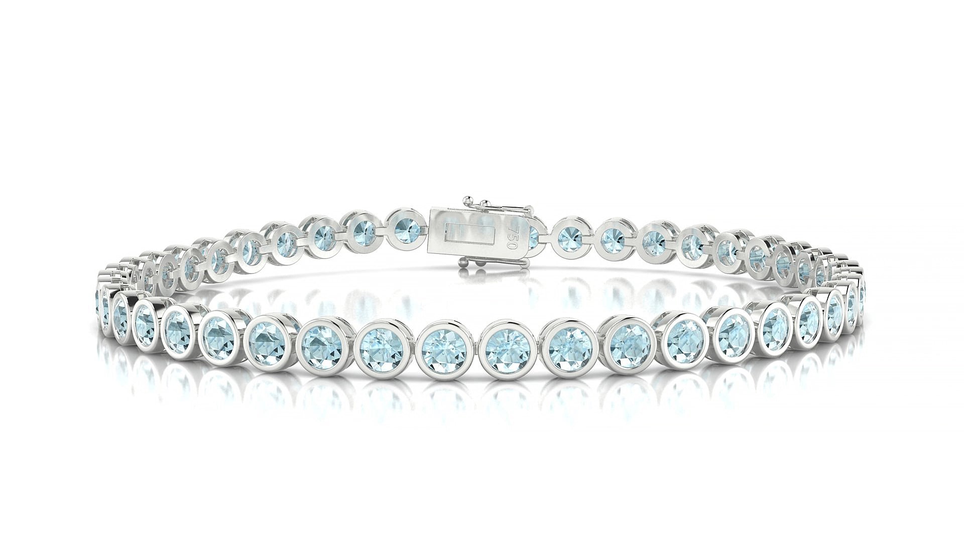 Avila | 18k White Gold 3 mm Round Natural Aquamarine 15 cm Tennis Bracelet