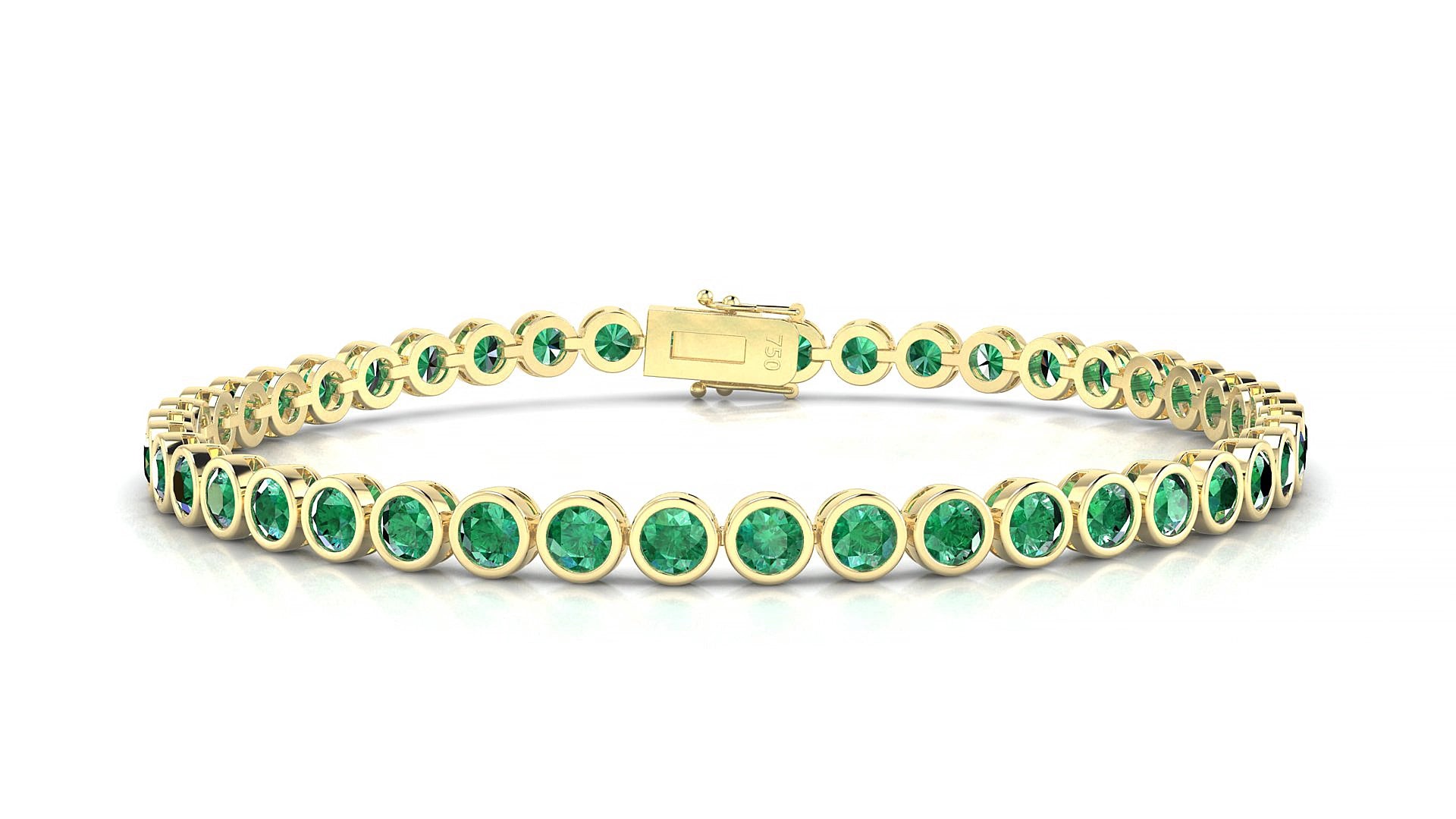 Avila | 18k Yellow Gold 3 mm Round Natural Emerald 15 cm Tennis Bracelet