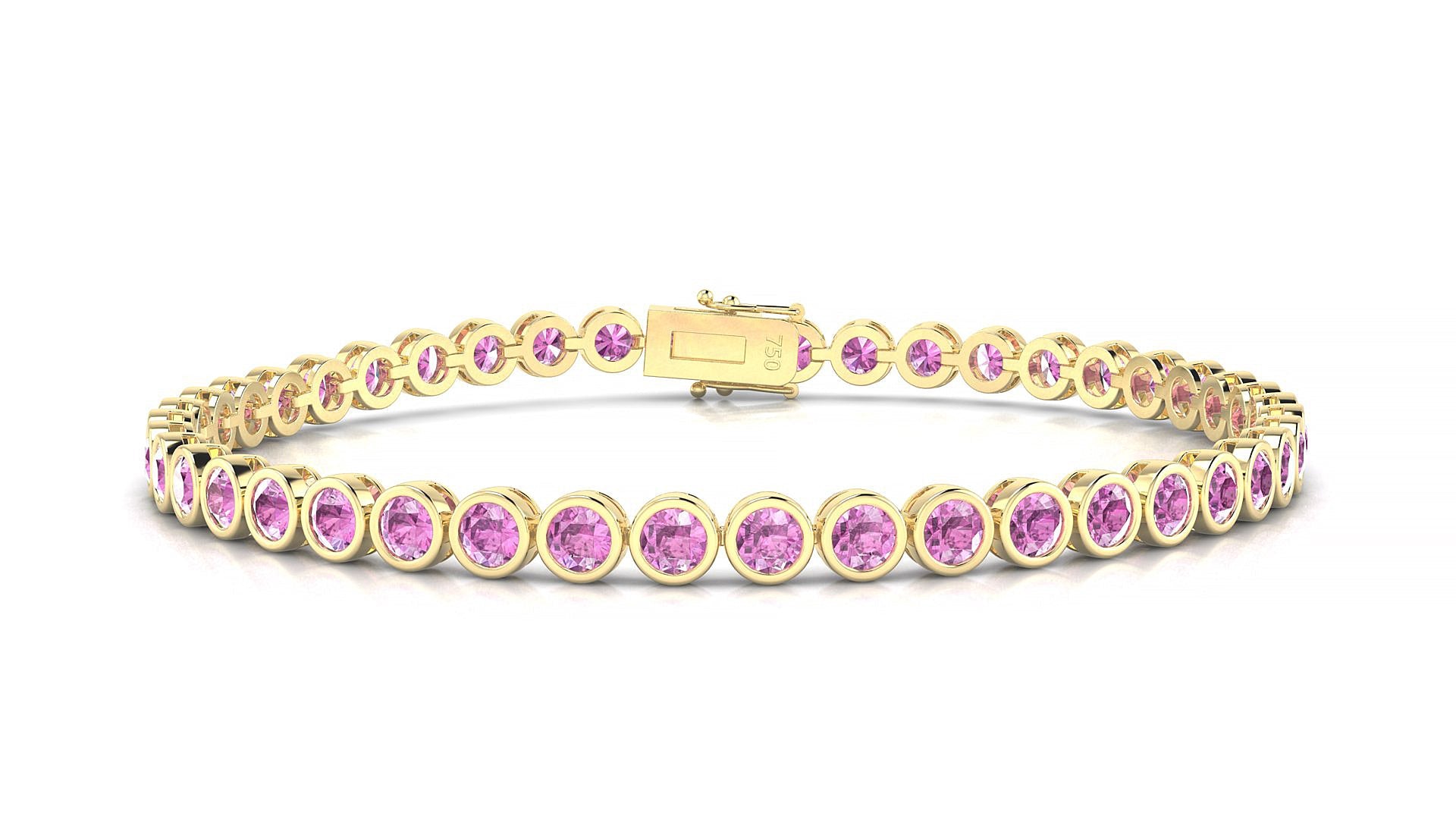Avila | 18k Yellow Gold 3 mm Round Natural Pink Sapphire Tennis Bracelet